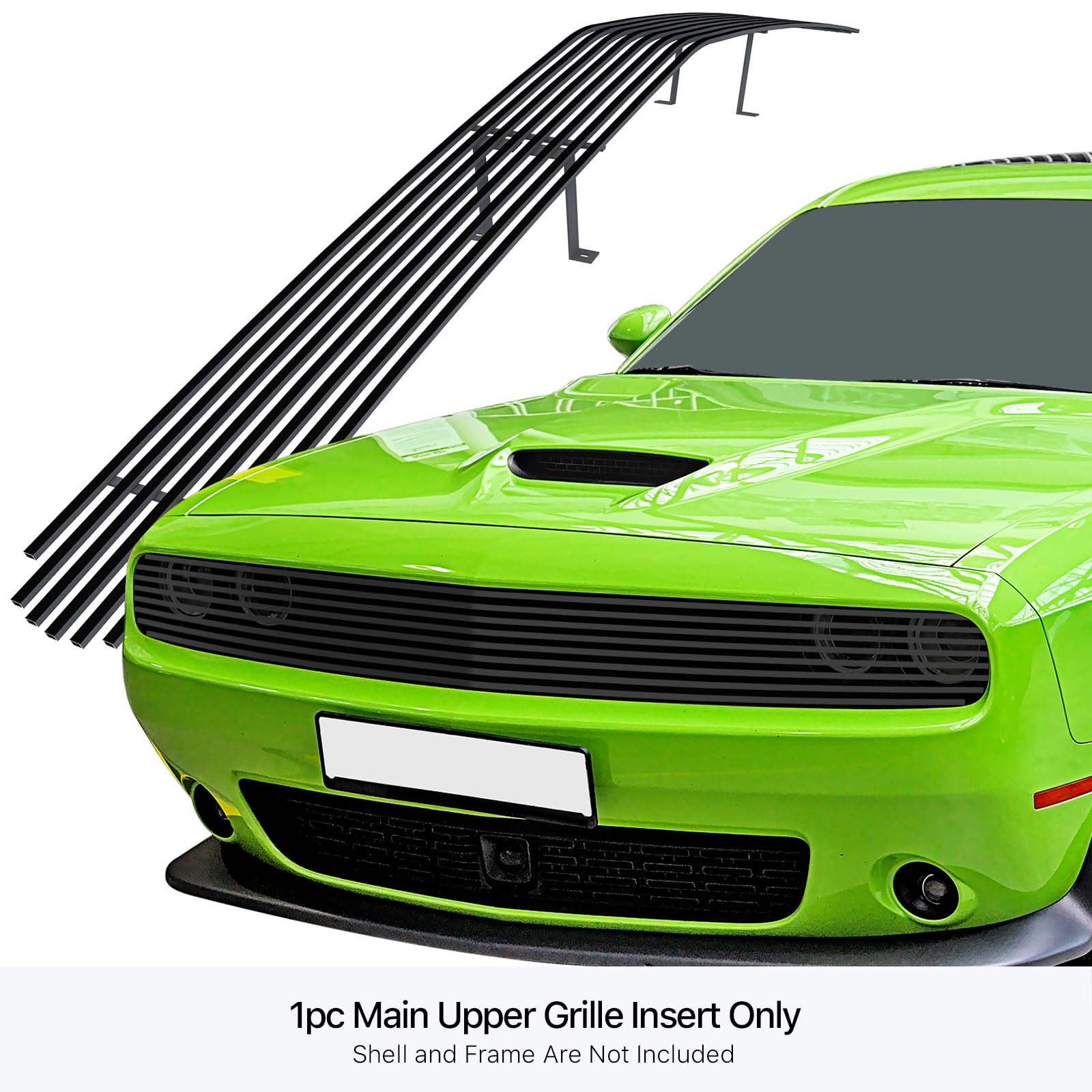 Aps Compatible With Dodge Challenger 2015-2023 Phantom Main Upper Stainless Steel Black 8X6 Horizontal Billet Grille Insert D663