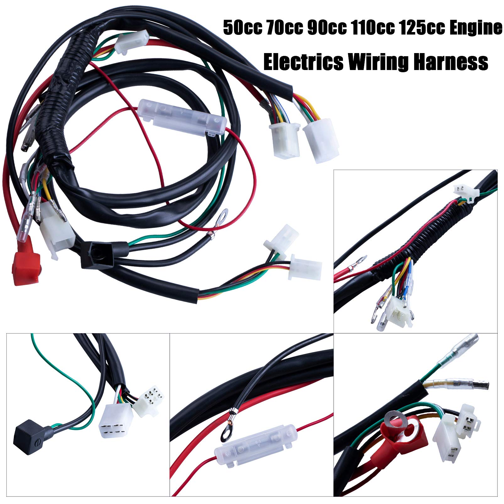 Full Wiring Harness Loom Coil Regulator Cdi Solenoid Relay Spark Plug For 4 Stroke Atv 50Cc 70Cc 90Cc 110Cc 125Cc Dirt Pit Bike Electric Start Engine By Otohans Automotive, Black