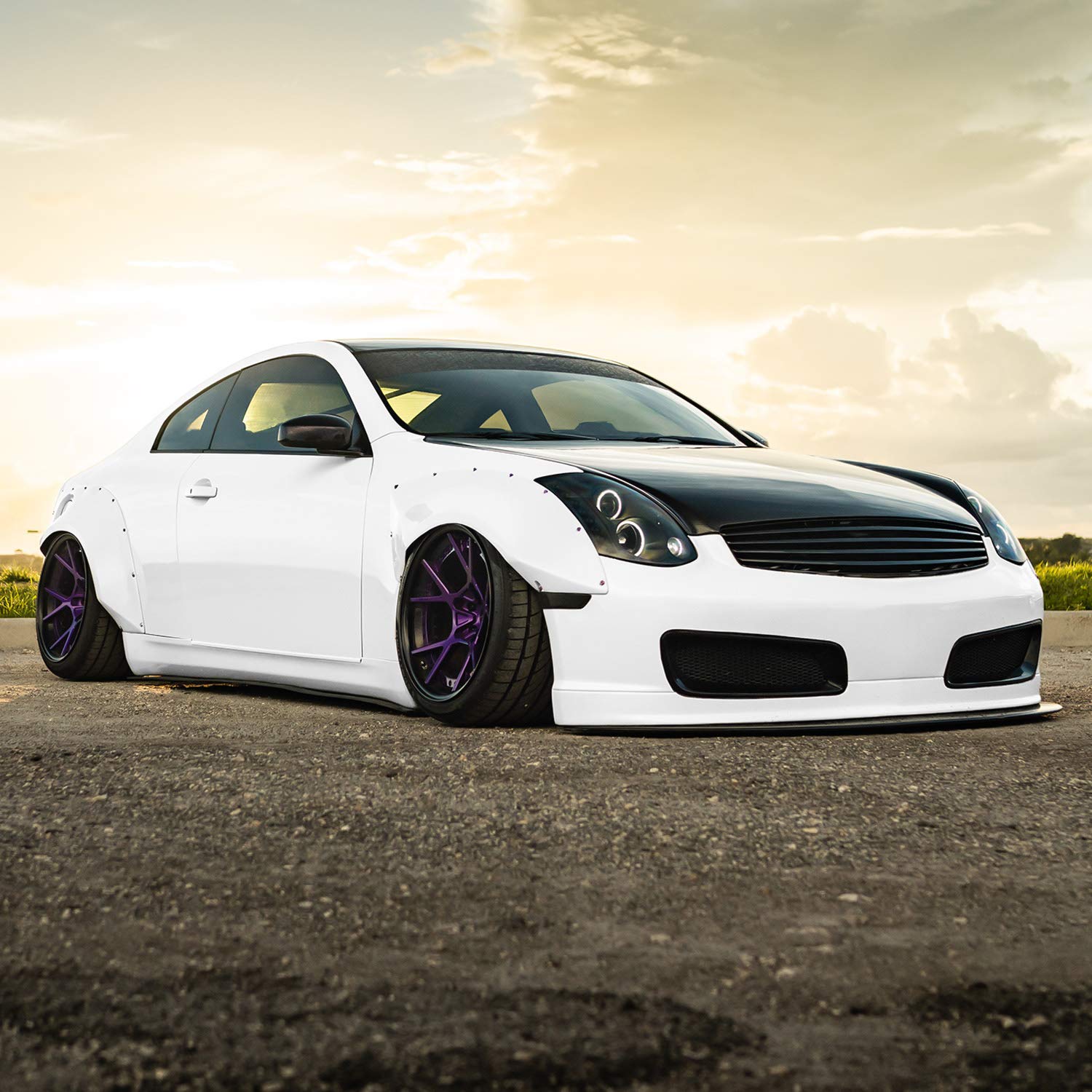 Amerilite For 2003-2007 Infiniti G35 2 Door Coupe Dual Xtreme Led Halo Led Projector Chrome Replacement Headlights Set (Hid Compatible) - Passenger And Driver Side