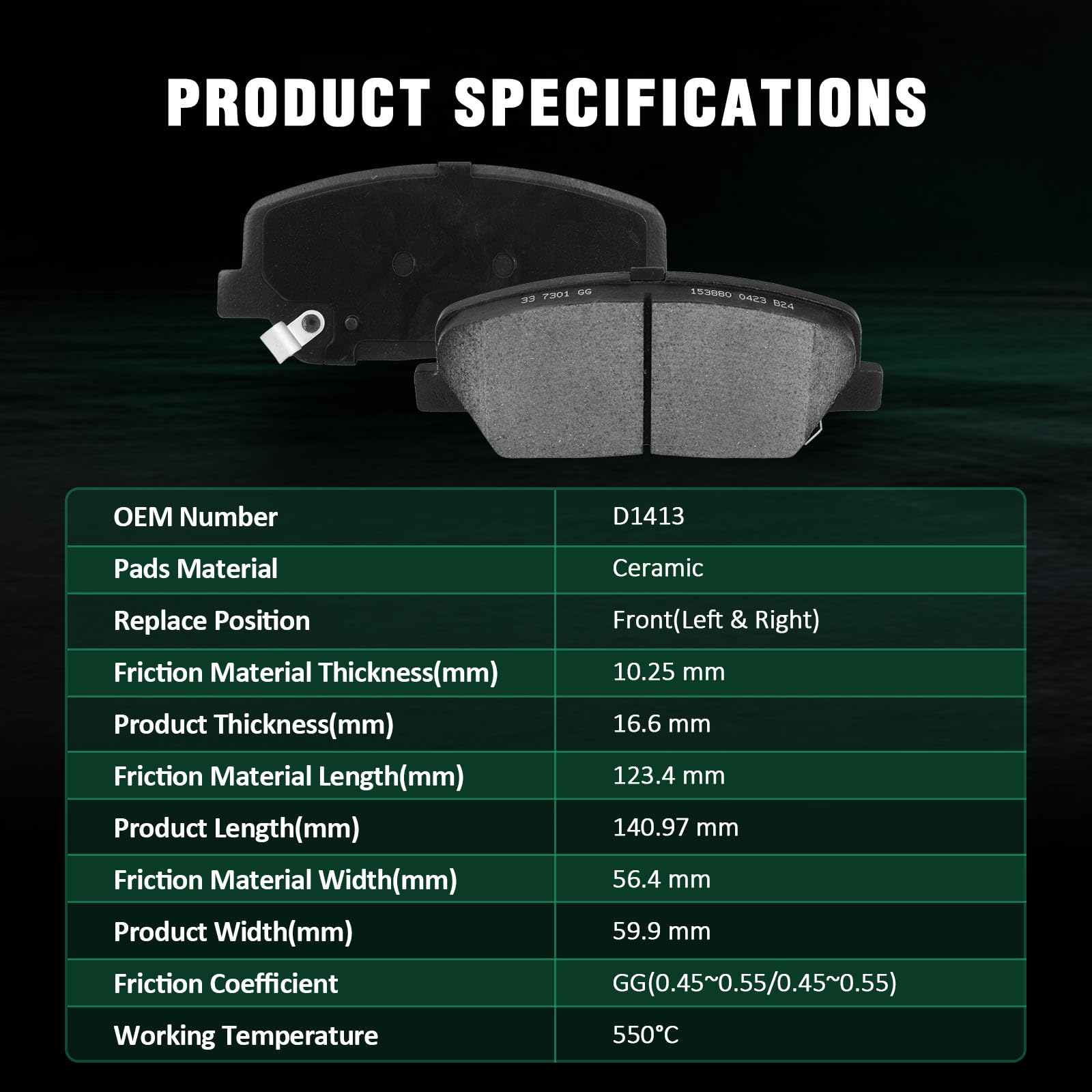 Automuto 4Pcs Front Ceramic Disc Brake Pads Set D1413 For Hyundai Genesis Coupe 2010-2016,For Hyundai Veloster 2013-2016,For Kia