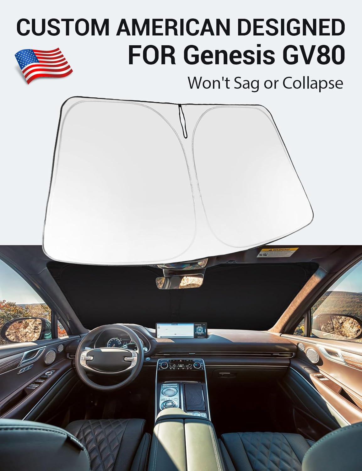 Proadsy 2025 Upgrade Windshield Sun Shade Custom Fit 2021-2023 2024 2025 Genesis Gv80 Foldable Front Sunshade Protector Sun Viso