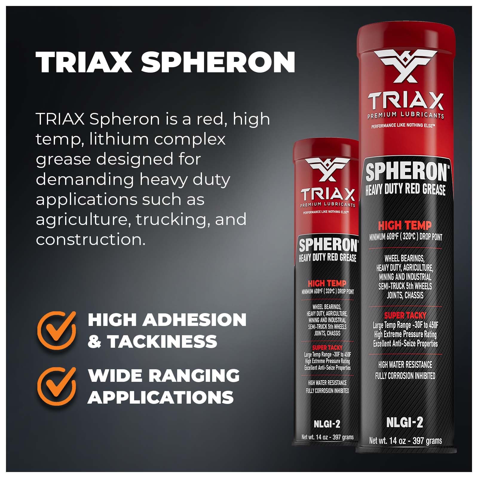Triax Spheron Grease, Super Heavy Duty, Red, High Temp, Ultra Tacky, Extreme Pressure, Virtually Waterproof; For 5Th Wheel, Join