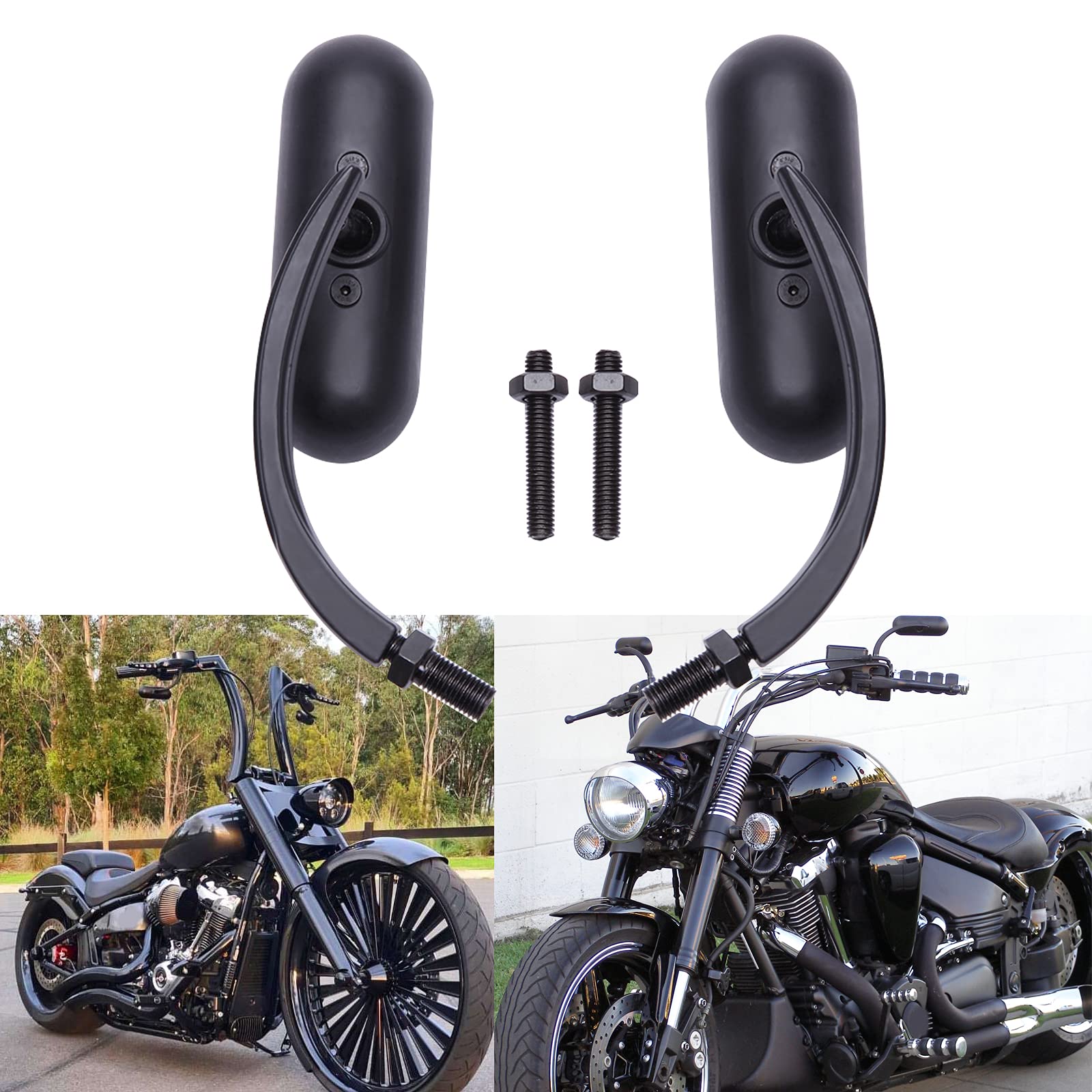 Rich Choices Black 8mm 10mm Motorcycle Mini Oval Rearview Mirrors, Model CB11016, Glass for Dyna Softail Touring Sportster 883 1200