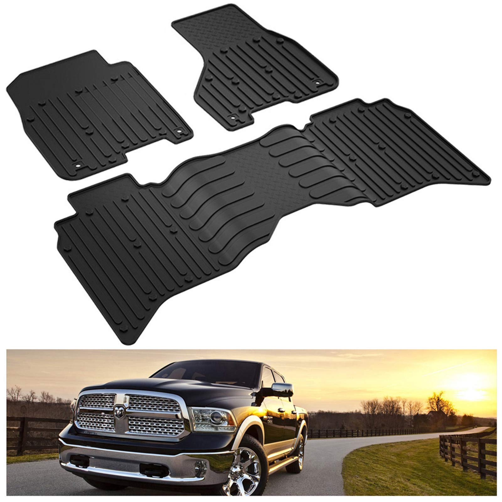 Kiwi Master Floor Mats For 2013-2018 Dodge Ram 1500/2500/3500 Crew Cab, 2019-2024 Ram 1500 Classic Crew Cab All Weather Mat Tpe