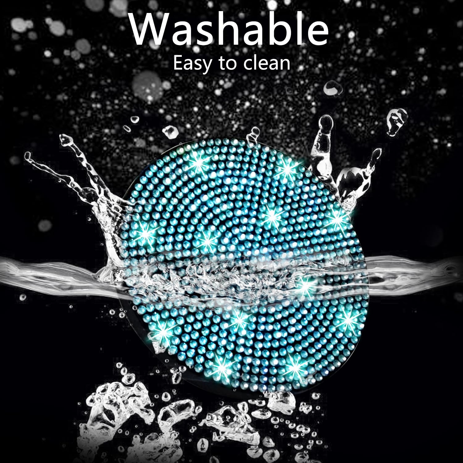 Nbtepem 2Pcs Bling Car Cup Holder Coaster, 2.75 Inch Anti-Slip Shockproof Universal Fashion Car Coasters Insert Bling Crystal Rh