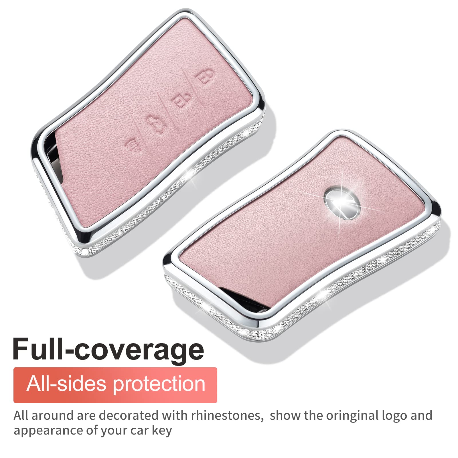 Ruabiban For Lexus Key Fob Cover With Keychain, Pink Genuine Leather Crystal Key Case Protection Shell Compatible With Lexus Es3