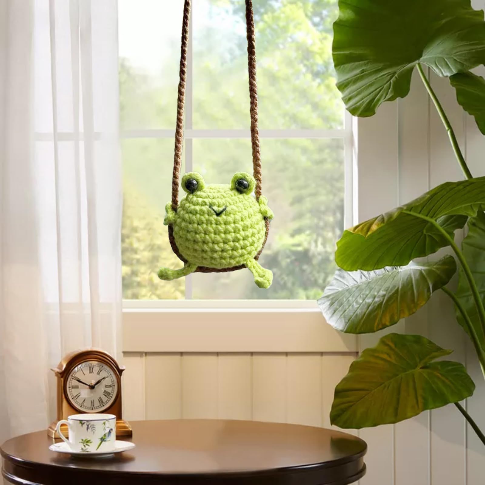 Crochet Swinging Frog Car Mirror Hanging Accessories, Cute Car Decorations For Women Aesthetic, Handmade Knitted Rearview Mirror