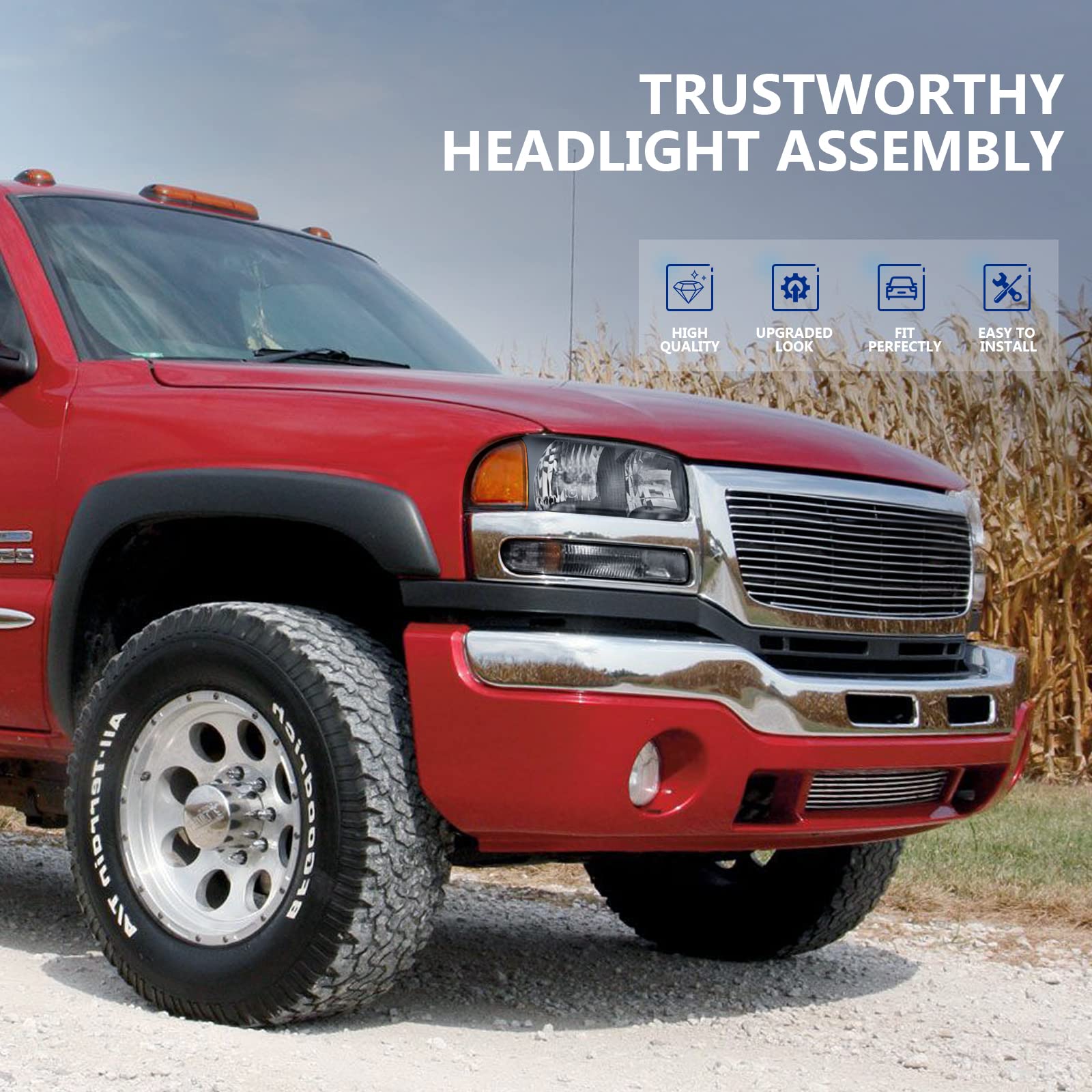 Eccpp Headlight Assembly For Gmc Sierra 3500 2001-2006 For Gmc Yukon 2000-2006 For Yukon Xl 1500/2500 2000-2006 Driver And Passe