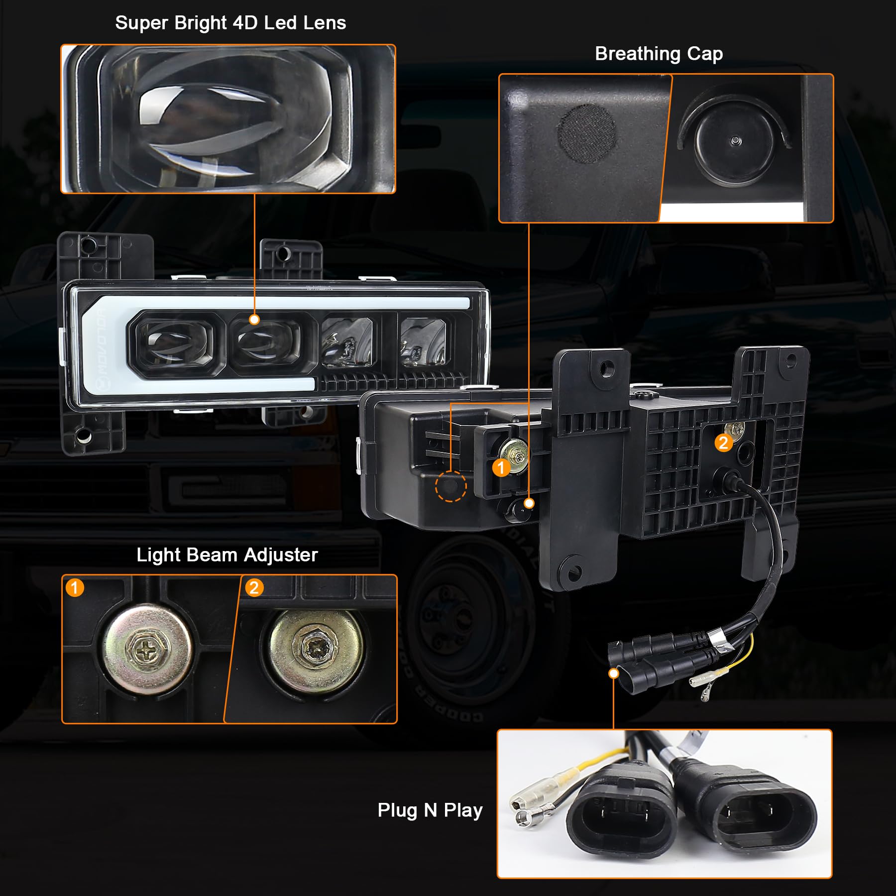 Movotor Led Headlight Assembly 500% Bright Anti-Glare Headlights With Welcome Drl Turn Signal Compatible With 1988-1998 Chevy Gm