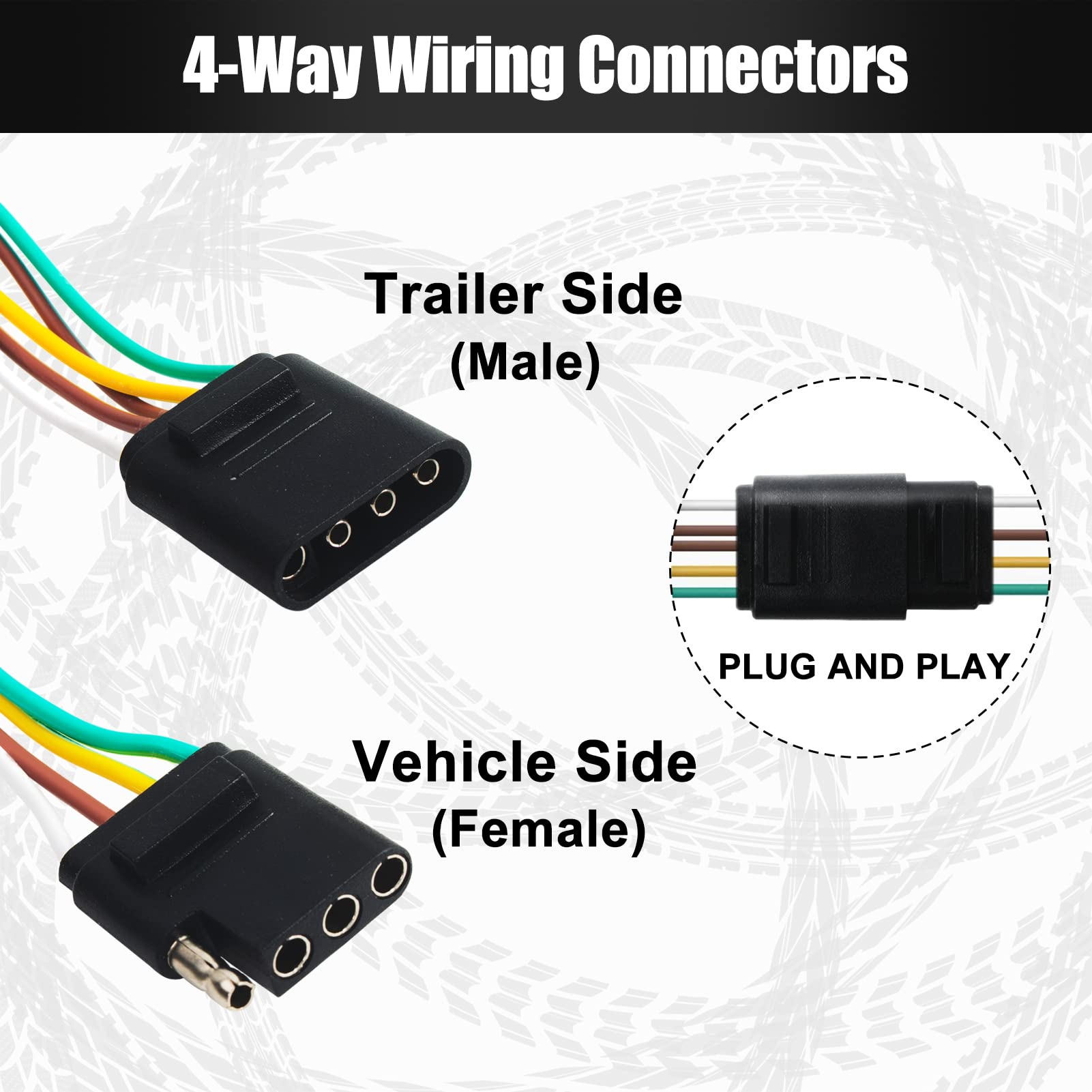 Gonice 36Ft 4 Wire 4-Flat Trailer Light Wiring Harness Extension Kit, 4-Way Plug 4 Pin Male & Female Extension Connector, Traile