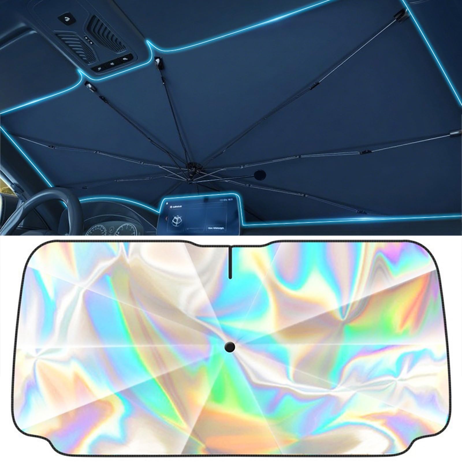 Windshield Sun Shade Umbrella, Foldable Car Umbrella Sunshade, Foldable Sun Visor for Sedan & SUV, Keeps Car Cool, Blocks Heat, 