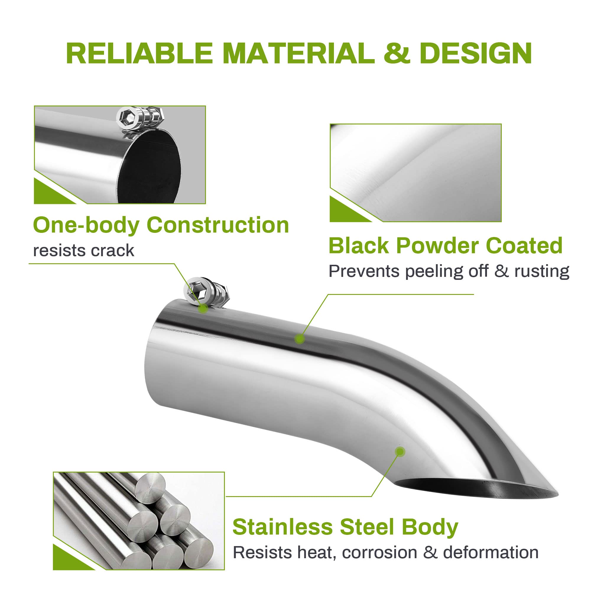 Autosaver88 2.25 Inch Inlet Exhaust Tip, 2.25' Inlet 2.25' Outlet 9' Overall Length Stainless Steel Turn Down Exhaust Tail Tip For 2 1/4 Inch Outside Diameter Tailpipe, Chrome-Plated, Bolt On