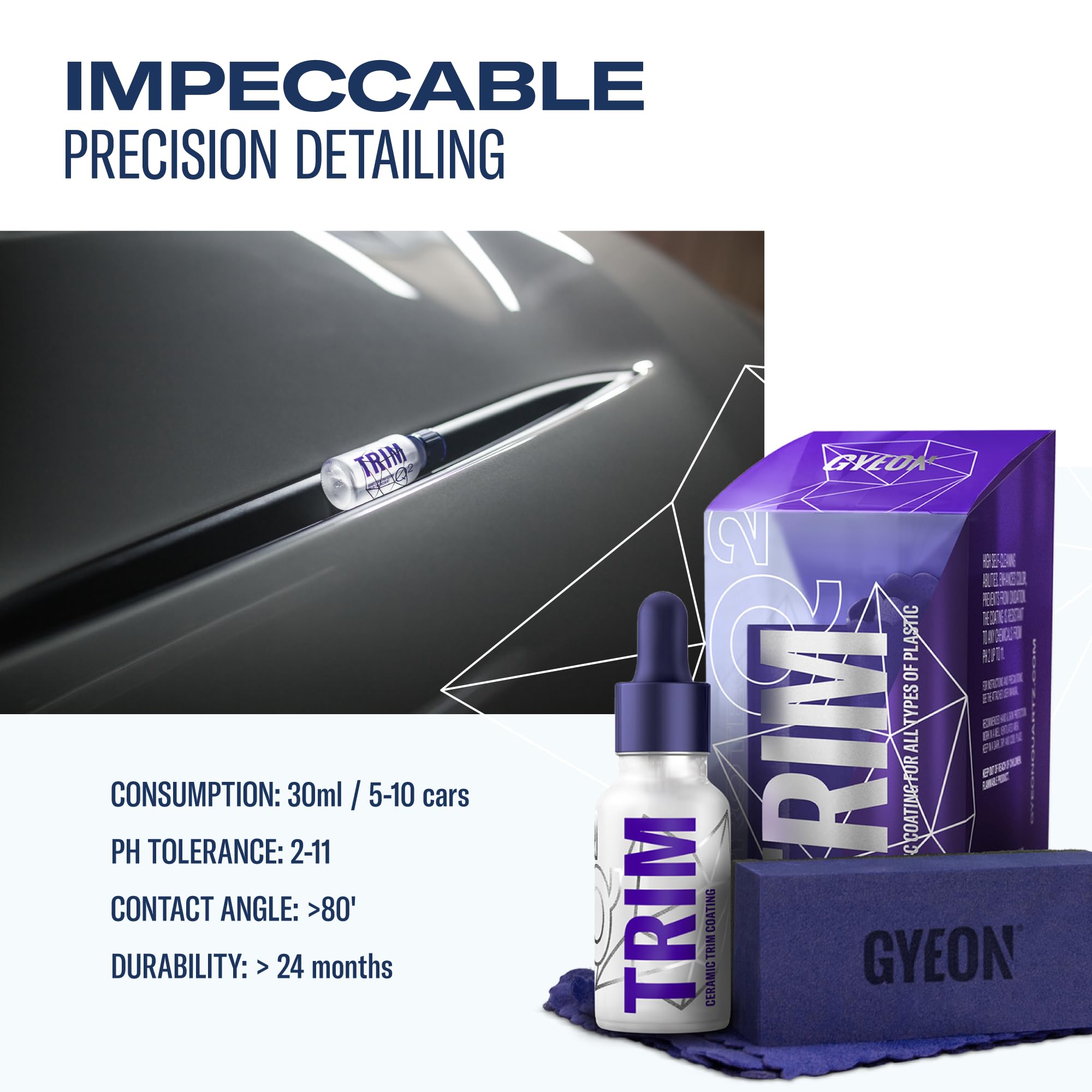 Gyeon Trim Evo 30Ml - Black Trim Restorer | Hydrophobic Ceramic Coating Kit For Plastic Trim | Bring Your Faded Trim Back To Black | Long Term Protection For New Car Trim