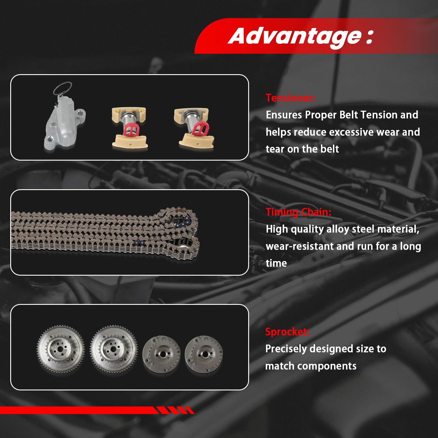 Zumuraauto Engine Timing Chain Kit Suitable For Lincoln Taurus Transit Explorer F150 Cam Phaser Vvt Set Oe At4Z6L266B, At4Z6K297B, At4Z6K254A, At4Z6B274A, At4Z6K297A, At4E6K297, At4Z6K255A Timing Part