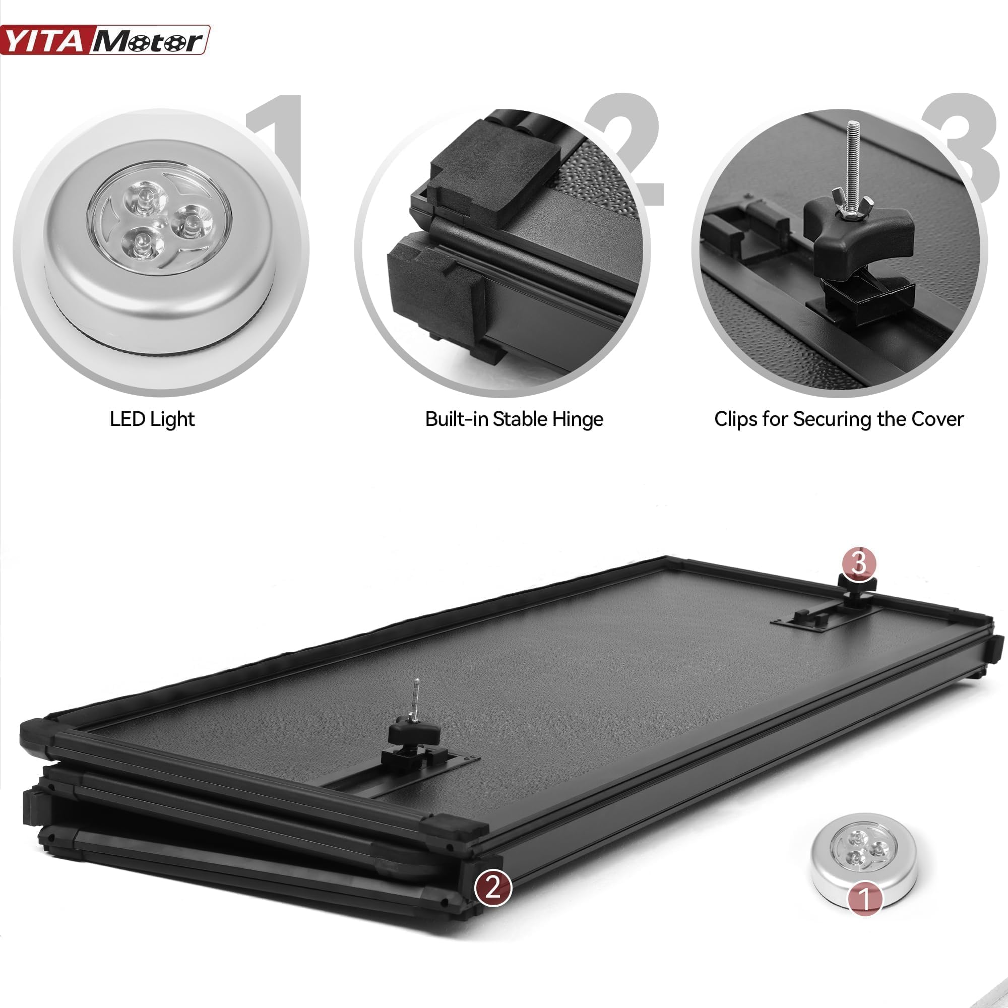 YITAMOTOR FRP Hard Tri-Fold Tonneau Cover for 2019-2026 Dodge Ram 1500, 6.4 ft Bed, Black, Model MAYIM6RM