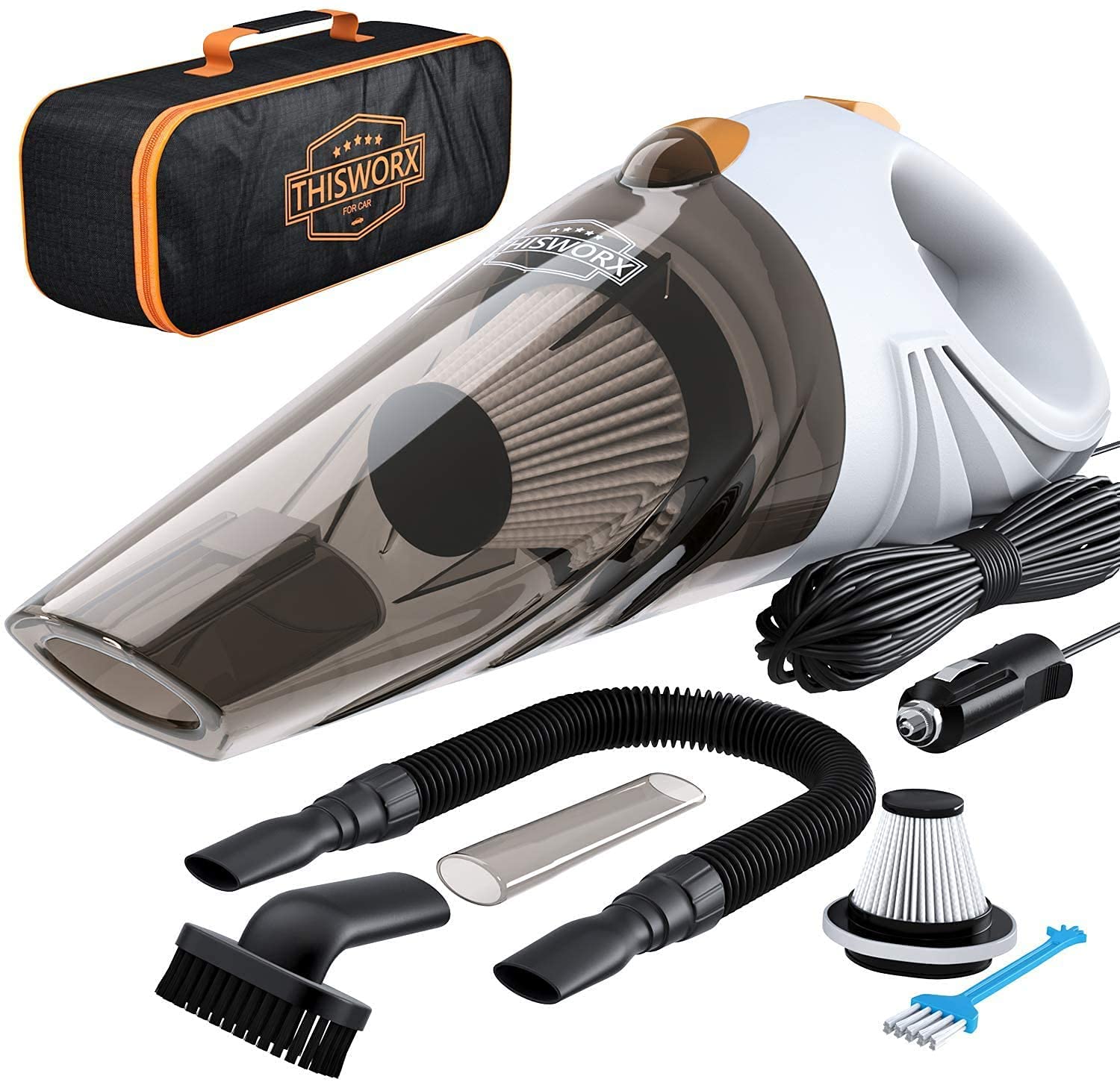 ThisWorx Car Vacuum Cleaner - Portable Handheld Mini Vacuum Cleaner W/ 16ft Cord, Bag, & Attachments - Small Vacuum for Car, RV,