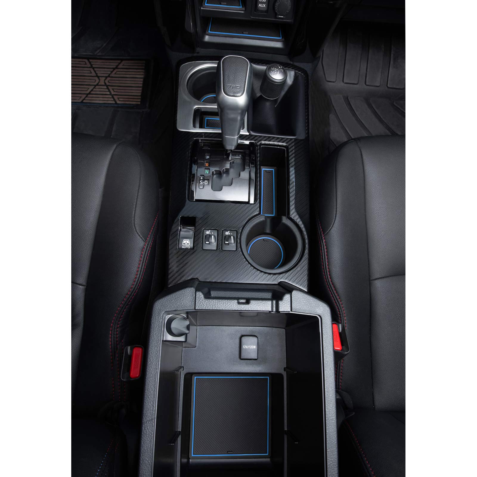 Jdmcar Premium Cup Holder, Console, And Door Pocket Inserts Kit Compatible With 2023 Toyota 4Runner 2010-2019 2020 2021 2022 - Custom Liner Accessories (2 Row, Blue Trim)-27Pc Set