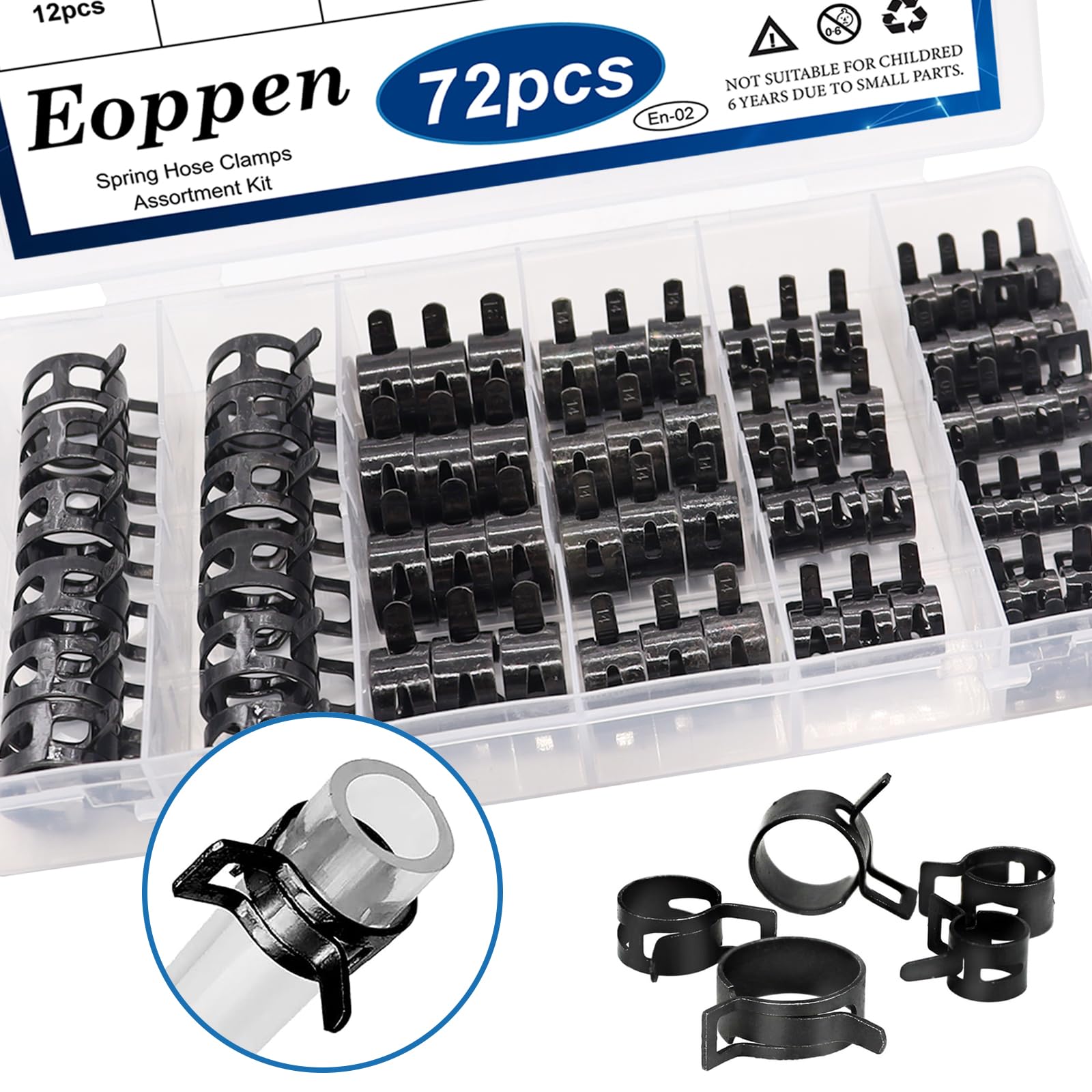 Eoppen 72Pcs Spring Hose Clamps Fuel Line Silicone Vacuum Hose Low Pressure Air Clamps & Sleeving Automotive Replacement Fastene