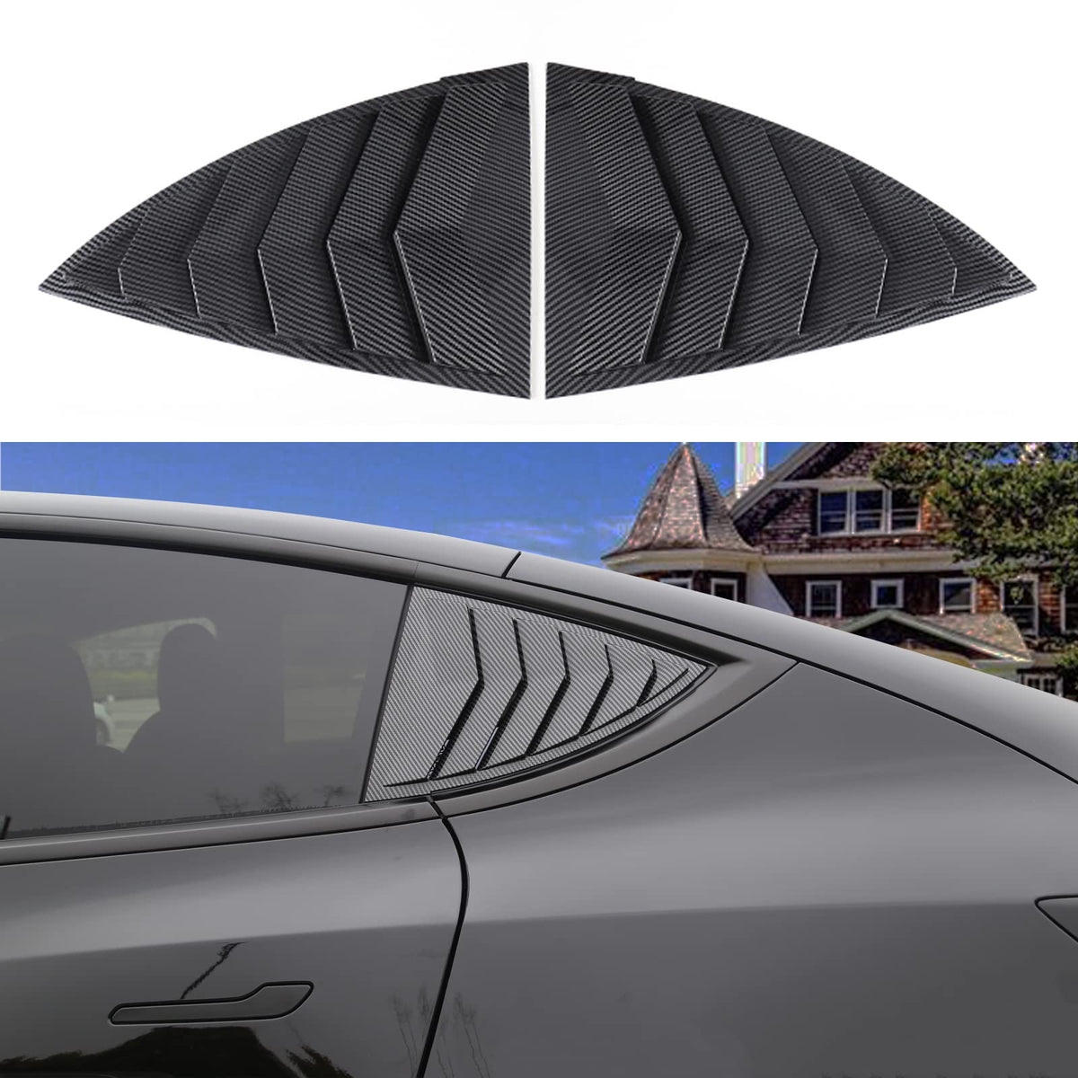 Yhcdsea For Model Y Side Window Louver Cover Sport Style For Tesla Model Y 2021 2022 2023 2024 Accessories (Glossy Carbon Fiber 