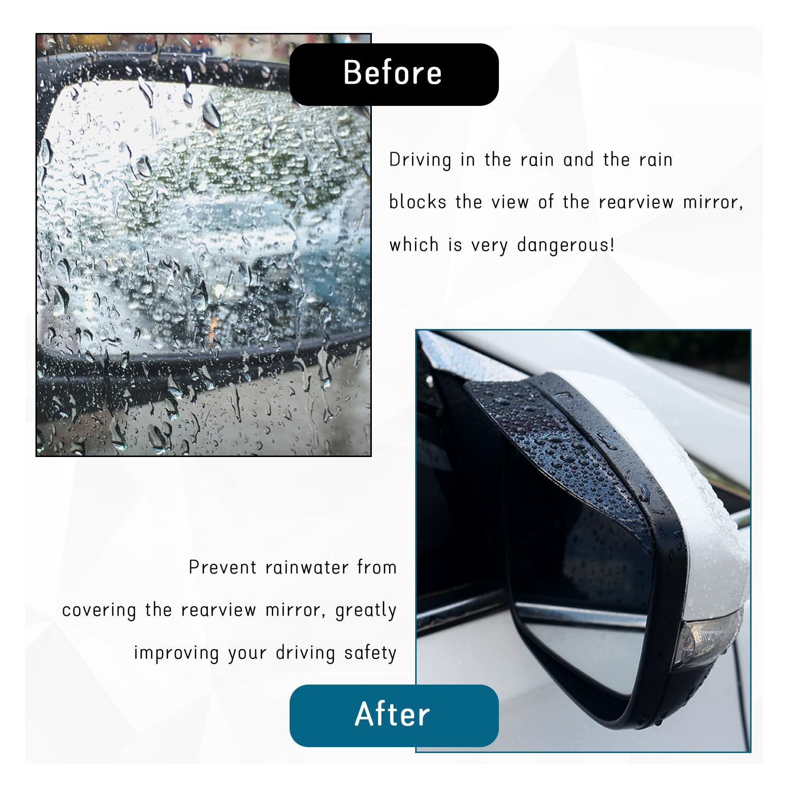 Dickno 2 Pcs Car Mirror Rain Visor Guard, Carbon Fiber Side Mirror Rain Visor Eyebrow, Waterproof Side Rear View Mirror Protecte