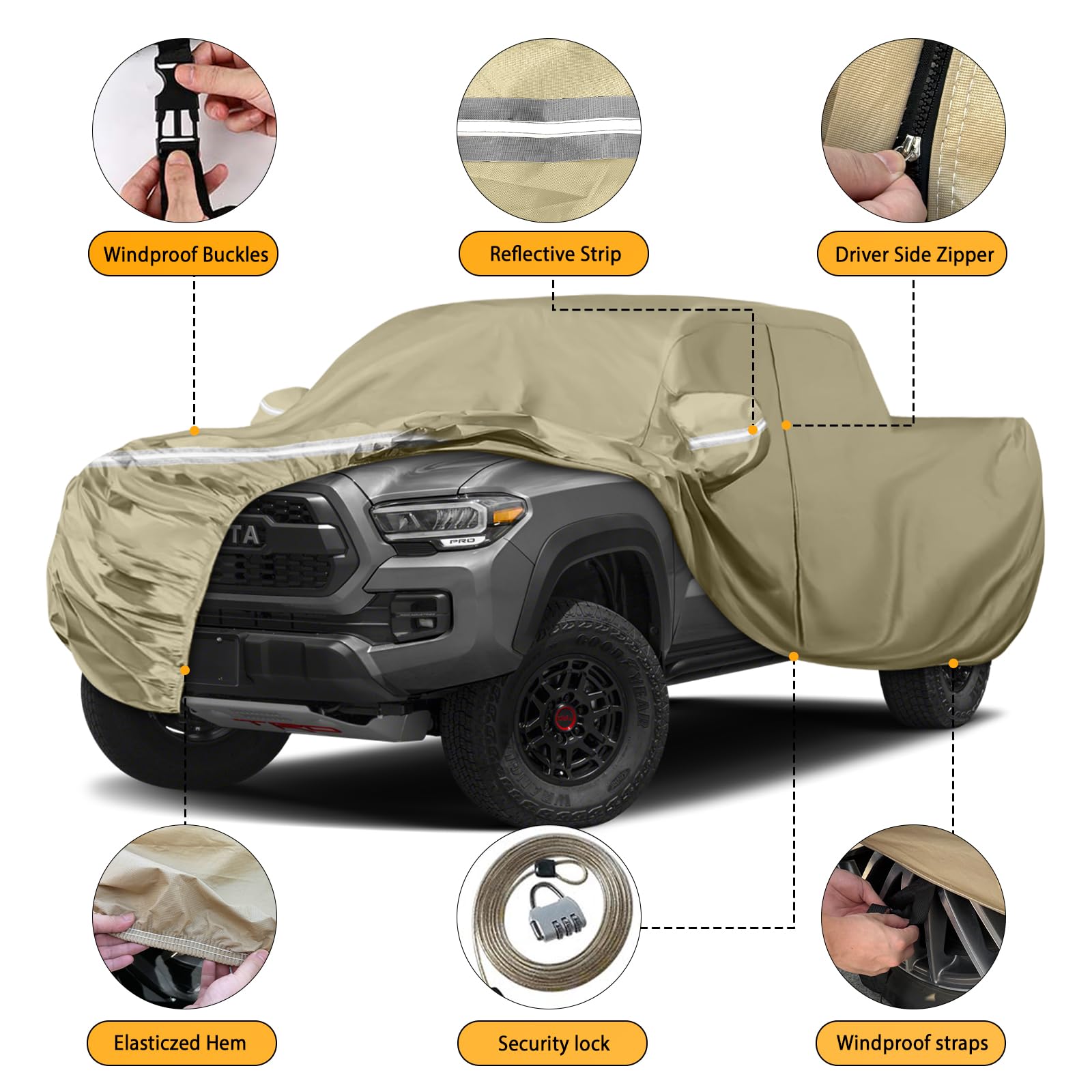 Waterproof Truck Covers Replace for 2005-2025 Toyota Tacoma CrewCab 6ft, Multilayer Heavy Duty with Cotton Liner All Weather Car