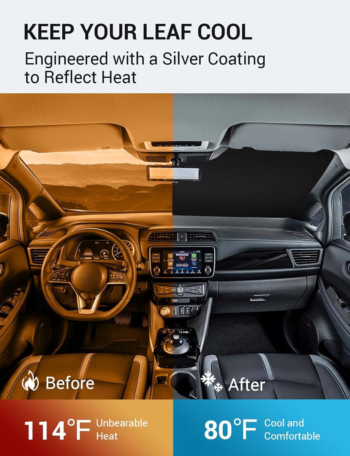 Proadsy 2025 Upgrade Windshield Sun Shade Custom Fit 2018-2023 2024 2025 Nissan Leaf Foldable Front Sunshade Protector Sun Visor