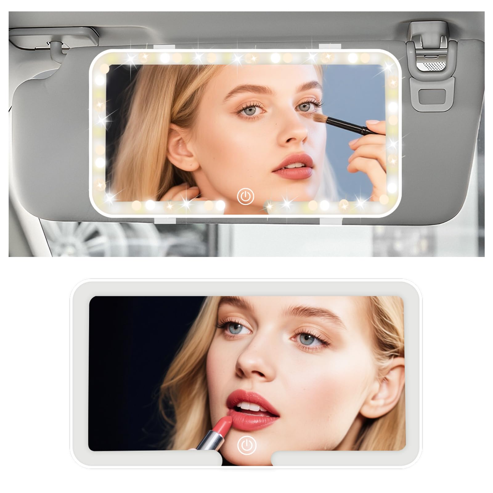 Rechargeable Car Vanity Mirror with Lights,50 LED Beads Car Mirror Vanity Adjustable 3 Color & Brightness,Touchable Cars Visor M