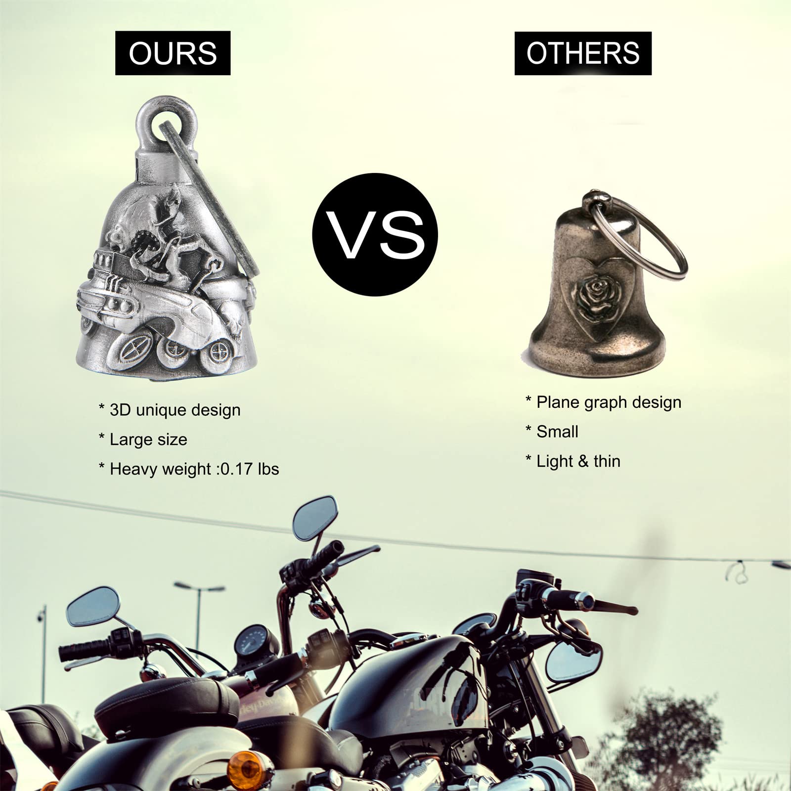 Dream Apparel Motorcycle Bell W/Hanger Biker Bell Motorcycle Accessories For Good Luck Safe Riding Luck Key Chain Bell