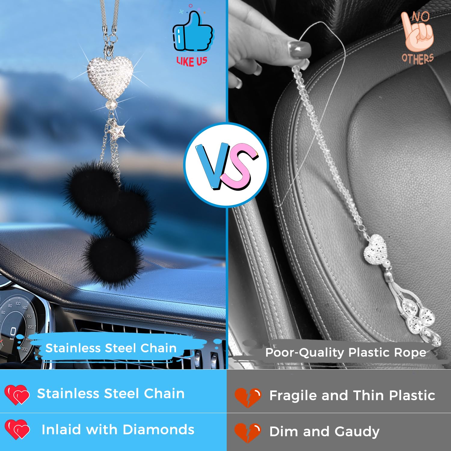 Bling Car Accessories Interior For Women - Girly Crystal Rearview Mirror Decor, Cute Rinestones Para Carro De Mujer, Car Mirror