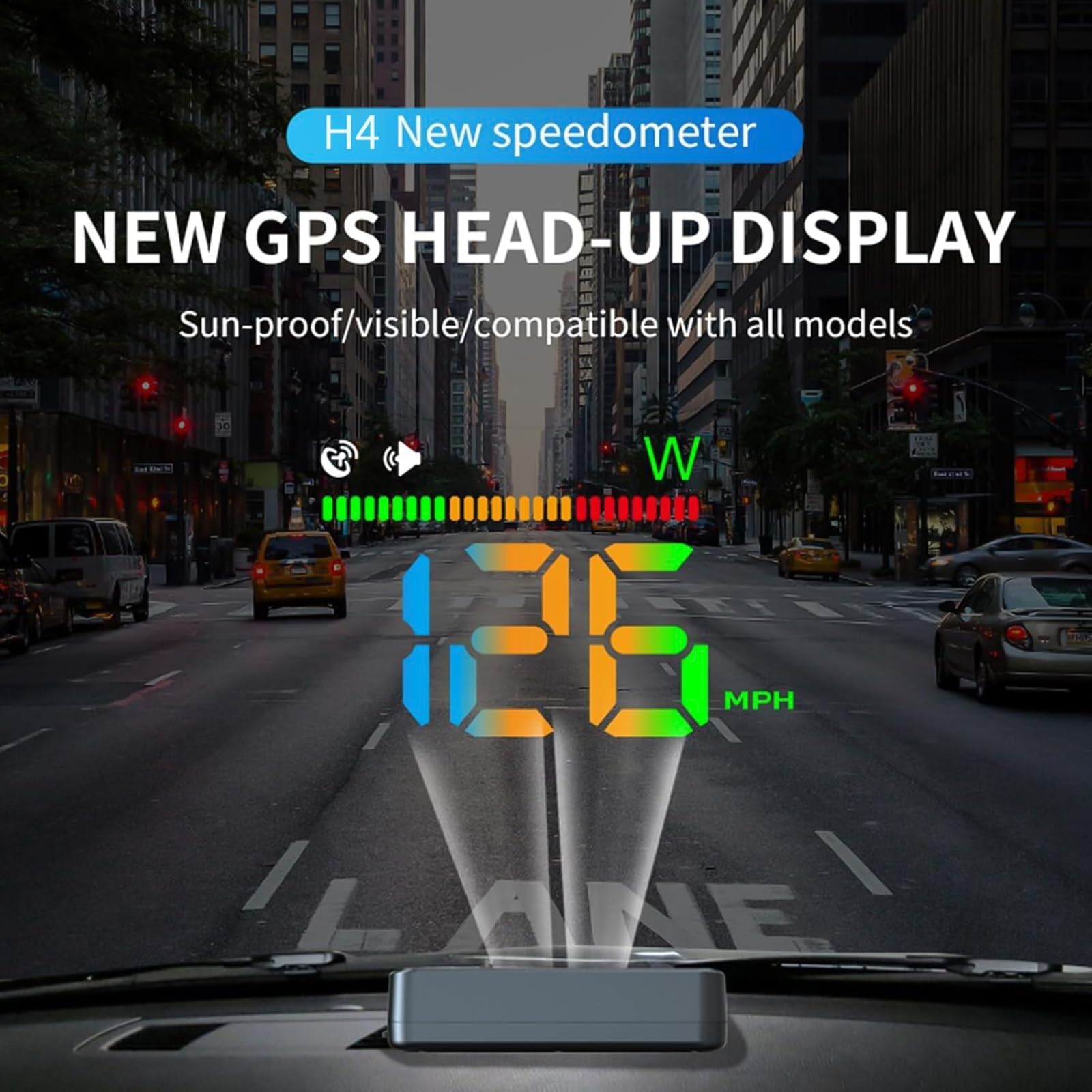 AZIJYV Heads Up Display for Cars, Car HUD H4, GPS Speedometer, First Colorful, Large Font Digital Speedometer GPS with Speed, Co