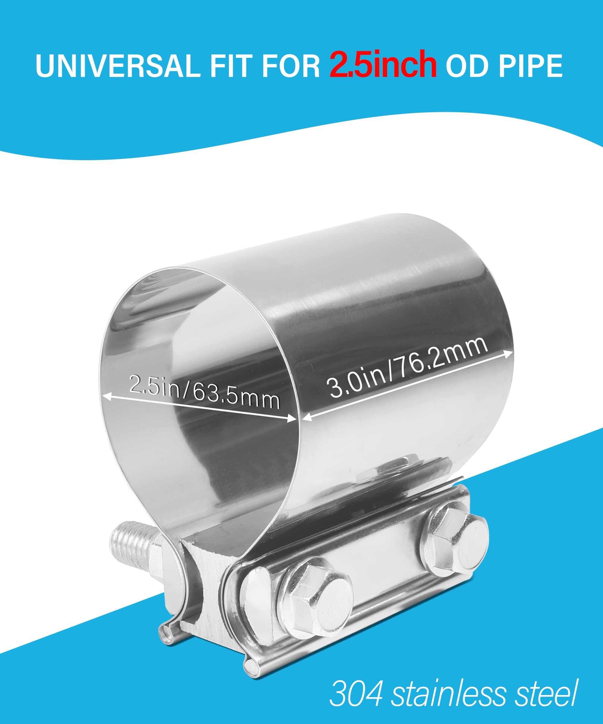 AOCISKA 2 Packs Exhaust Clamp,2.0    2.25    2.5    3.0    Stainless Steel Joint Exhaust Pipe Muffler Clamp Band Butt Joint Band