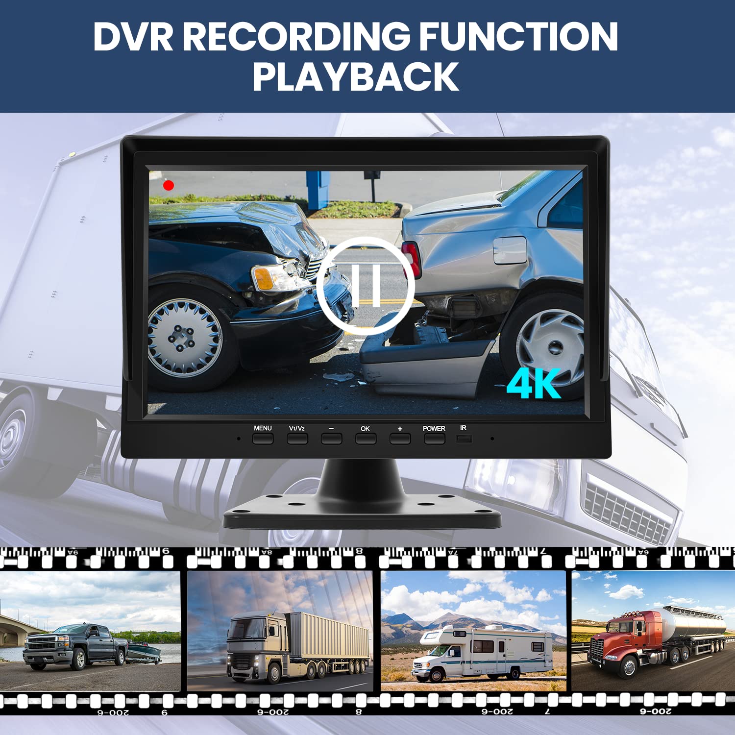 Wired Backup Camera System With 10.1 Ips Monitor For Truck Rv Trailer Bus, Rear View Camera, With Side Front View Camera, 4 Spli