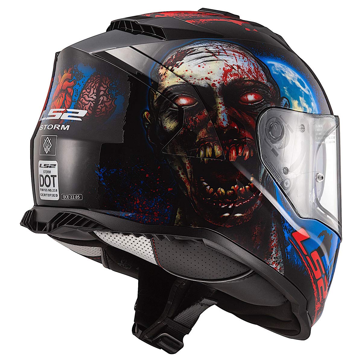 Ls2 Helmets Assault Full Face Motorcycle Helmet W/Sunshield (I Heart Brains Black/Glow - X-Large)