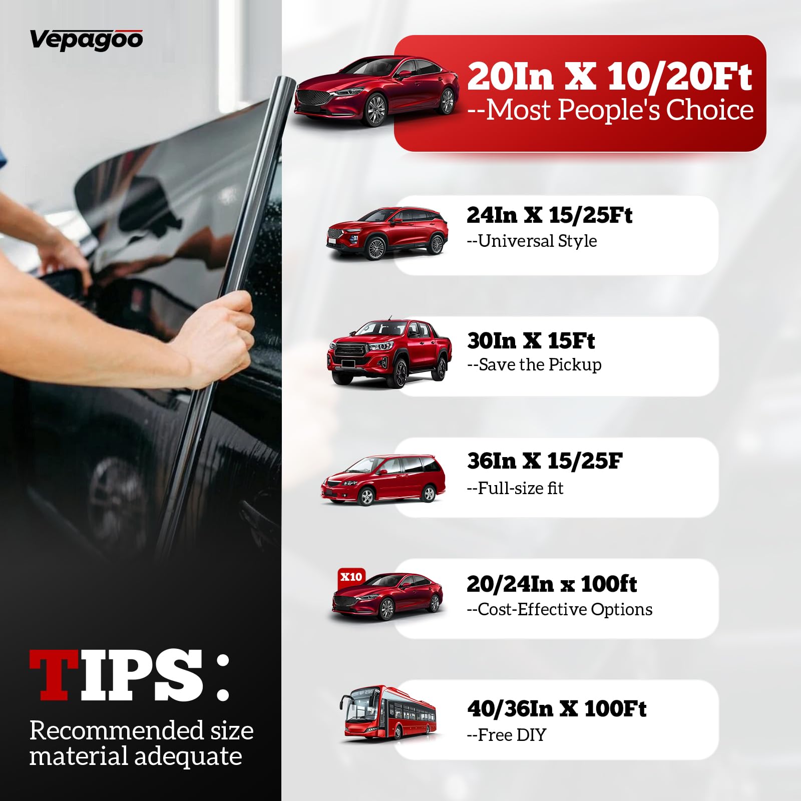 Vepagoo 35% VLT Ceramic Car Window Tint Film (36'' x 25FT) - Heat & Glare Reduction, Blocks UV & IR Rays, Scratch Resistant, Pri