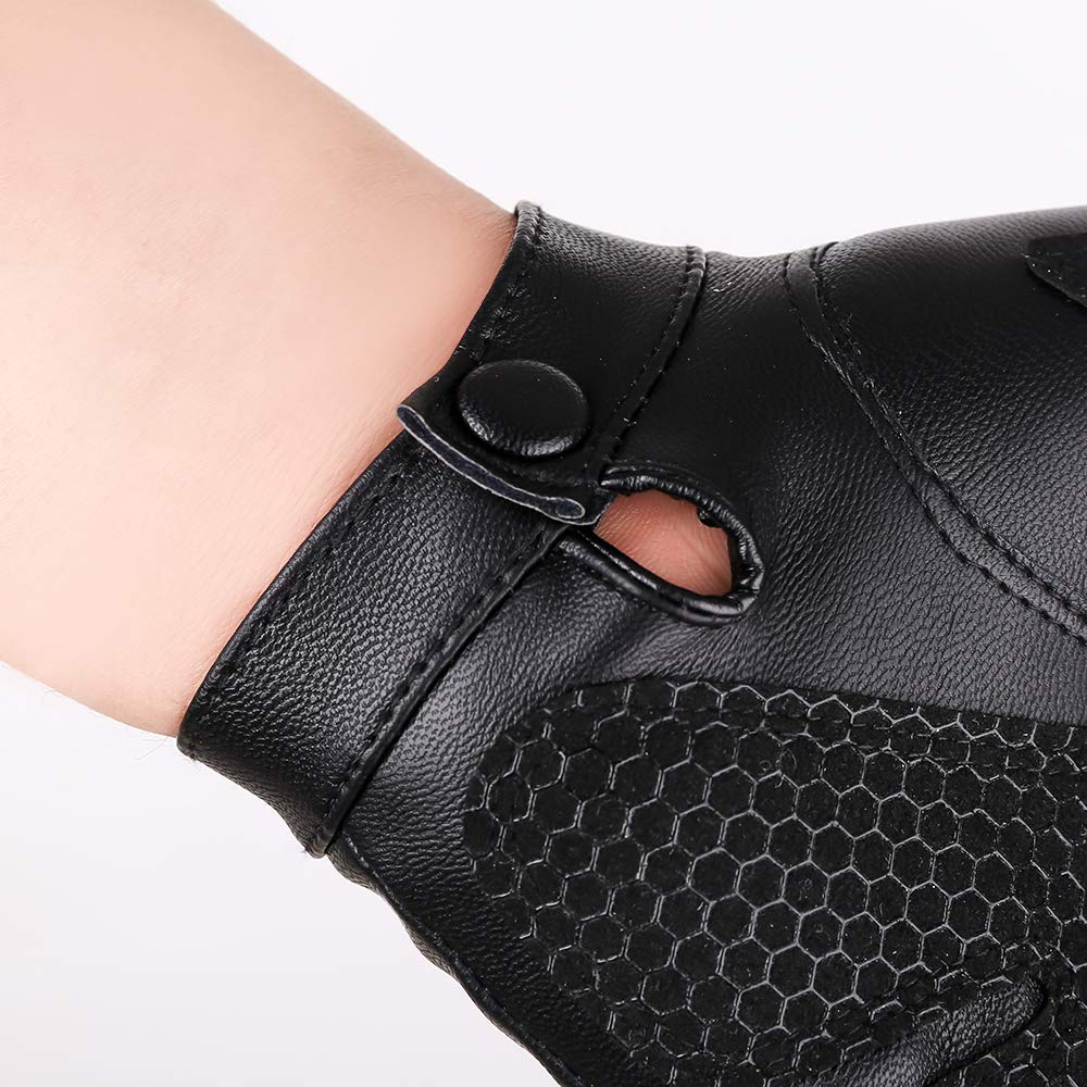 Jisen Men Pu Leather Punk Half Finger Snap Performance Gloves Black1