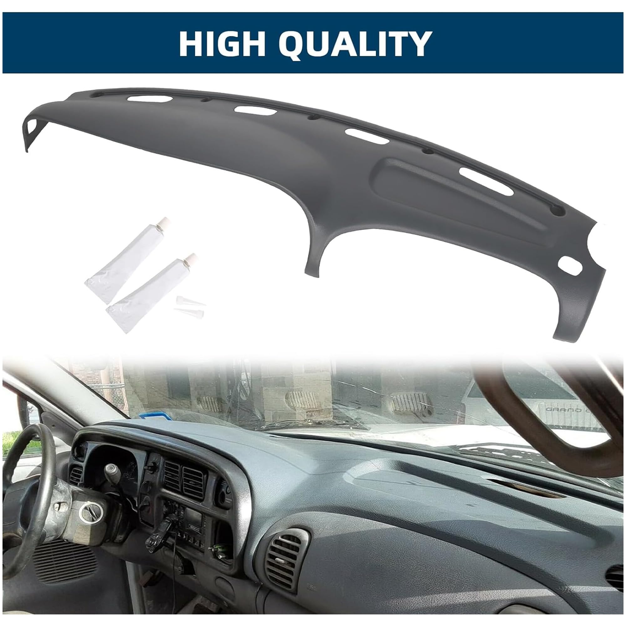 Ecotric Dash Cover Overlay Compatible With 1998-2001 Dodge Ram 1500, 1998-2002 Dodge Ram 2500 Base/Dodge Ram 3500 Base Trucks Gr