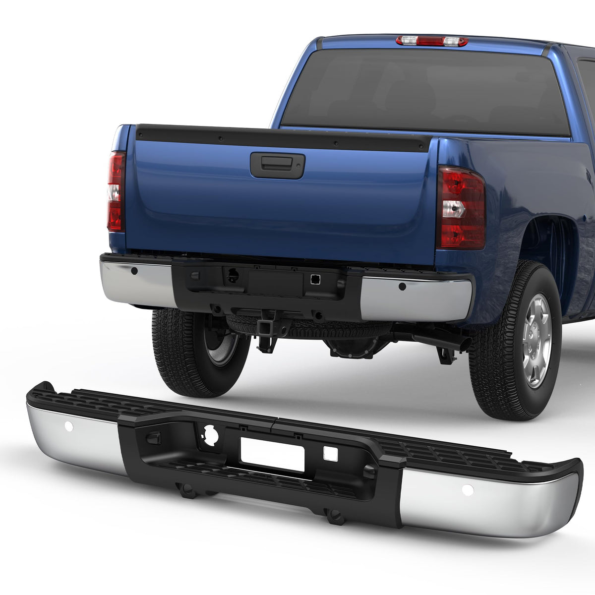 KUIPERAUTO Rear Bumper Assembly W/Step Pad GM1103148 Compatible for 2007-2013 Chevy Silverado 1500 / GMC Sierra 1500 W/Parking S
