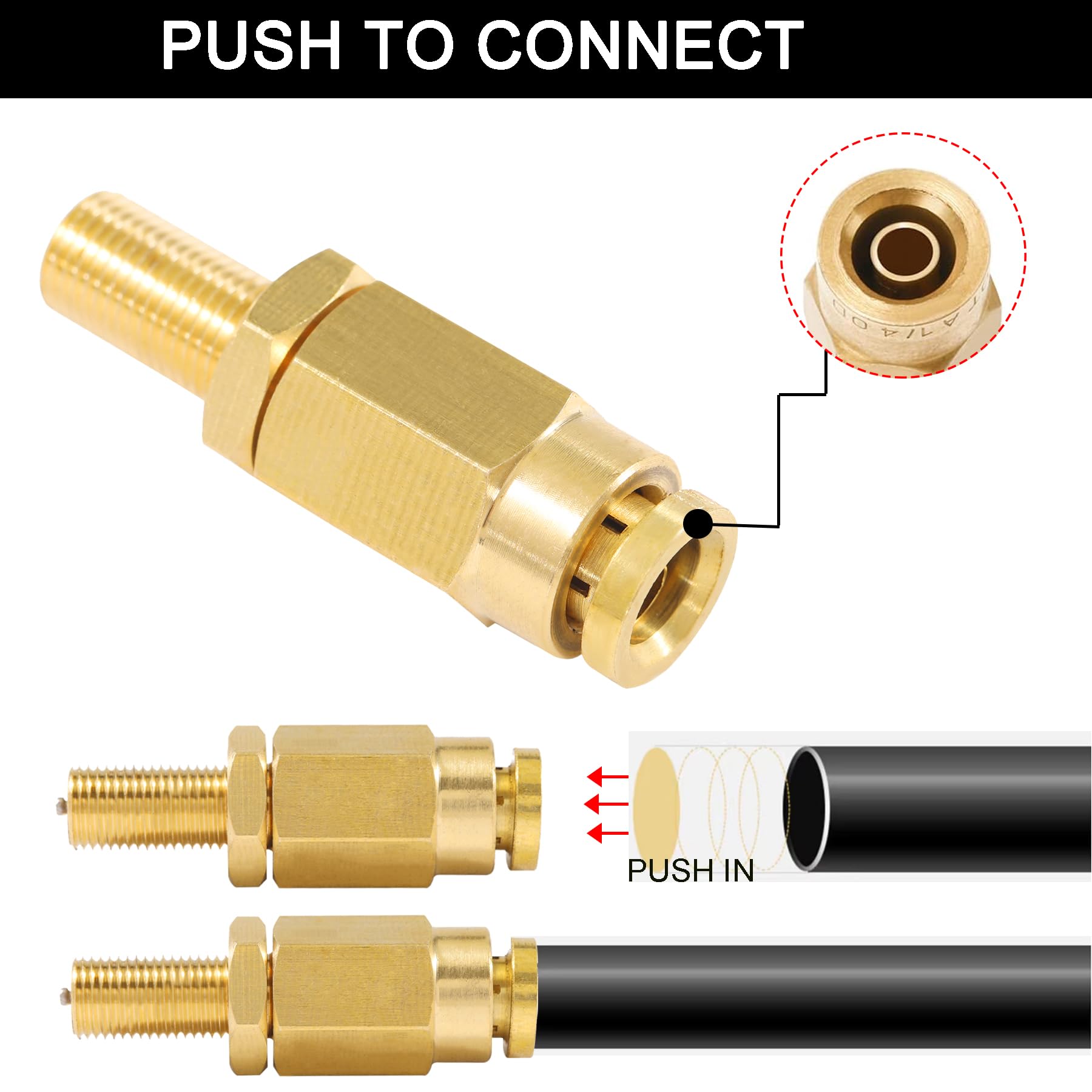 Breezliy 1/4'' Inflation Schrader Valve with Push to Connect for 1/4'' OD Air Line Tubing and Air Spring Suspension for Semi Tru