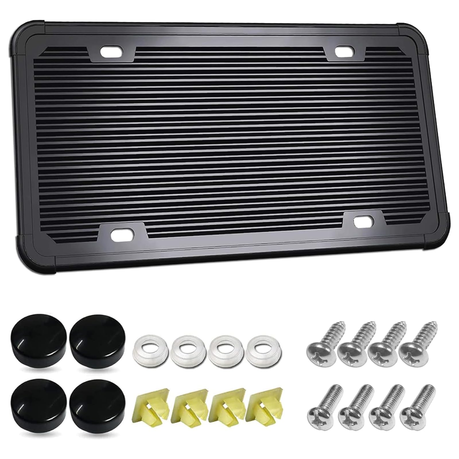 Zxfoog Black License Plate Frame- Silicone License Plate Cover Holder For Front Or Rear Car Tag, Rustproof Rattle Proof With Mou