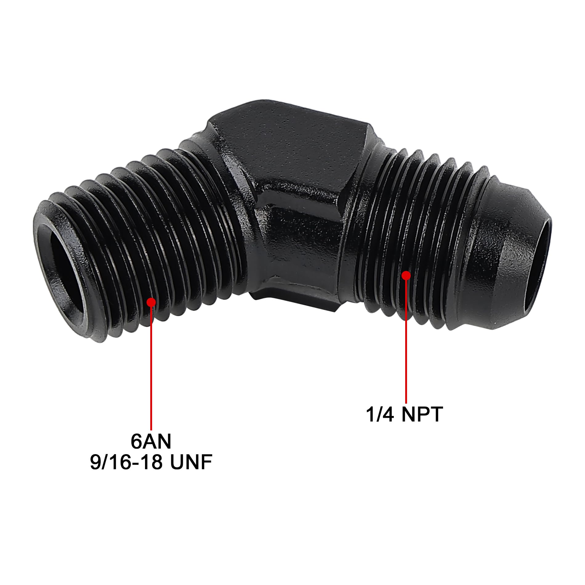 Evil Energy 6An Male Flare To 1/4'' Npt Pipe 45 Degree Fitting Adapter Aluminum Black