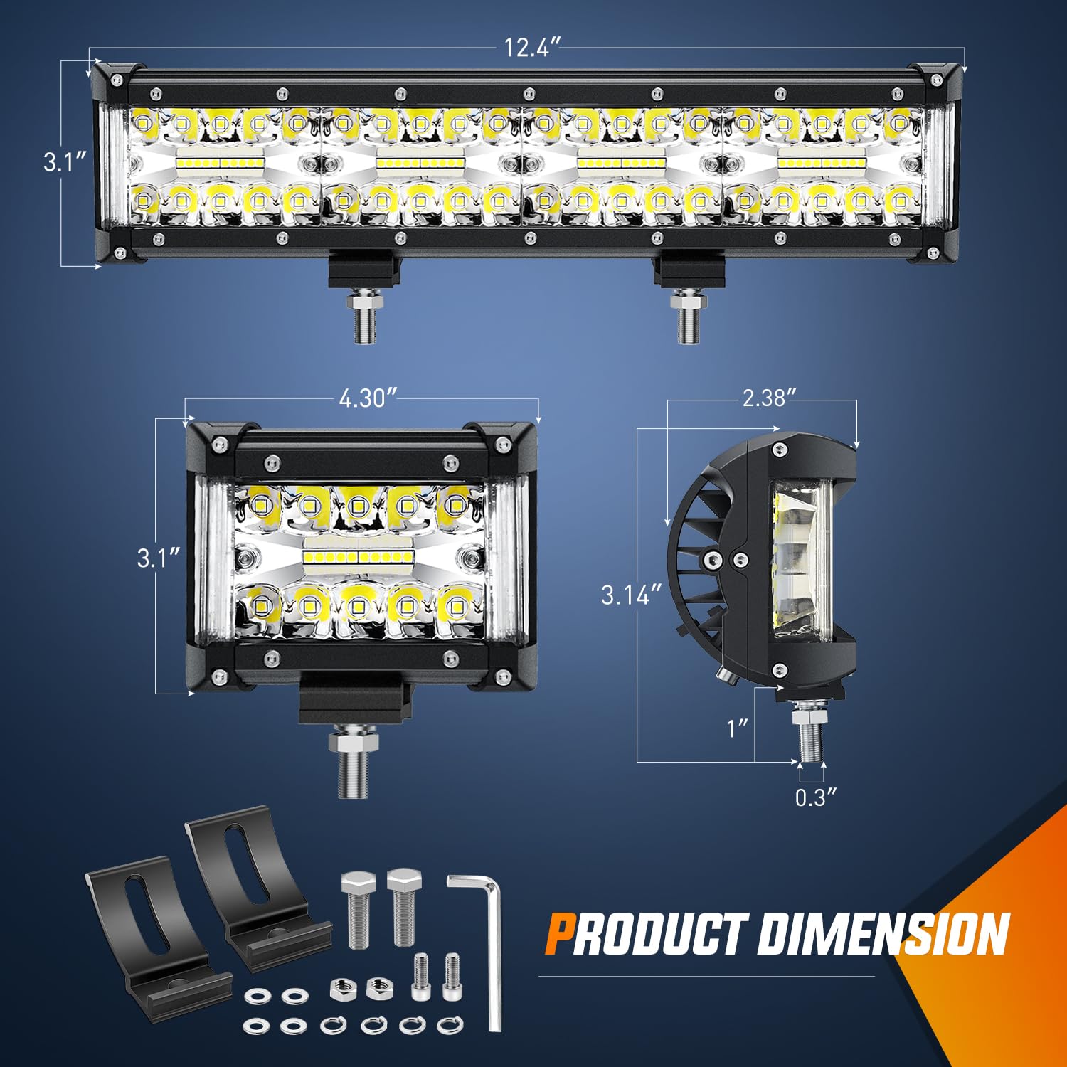 Nilight Side Shooter Led Light Bar Set 12 Inch Triple Row Spot Flood Combo Lights 2Pcs 4.3Inch Pods With 5Pin Rocker Switch Wiri
