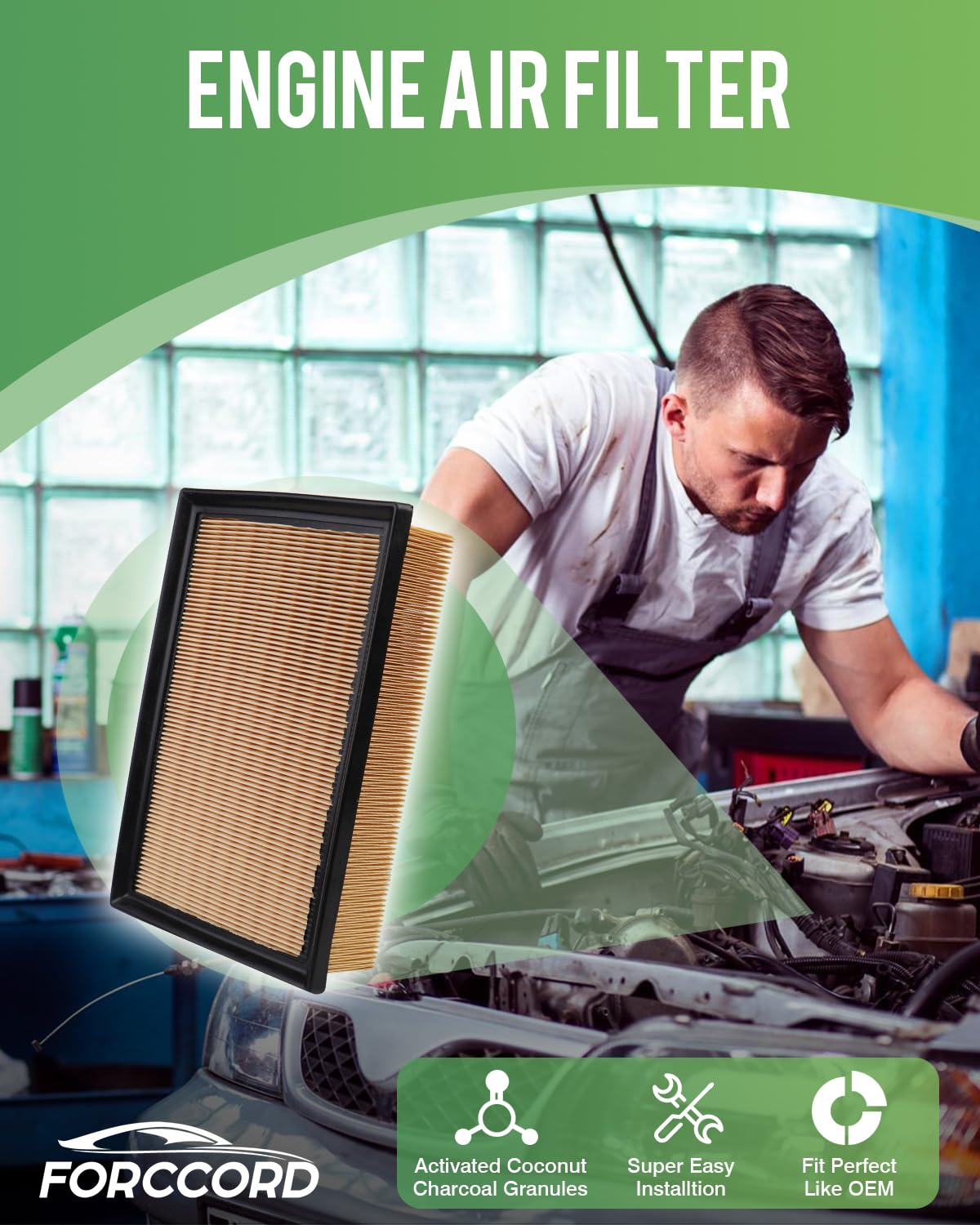 Forccord 2-Pack Engine Air Filter Fits for 2018-2022 Lexus RX450hL (3.5L); 2016-2022 Lexus RX450h (3.5L); 2017-2019 Toyota Highl