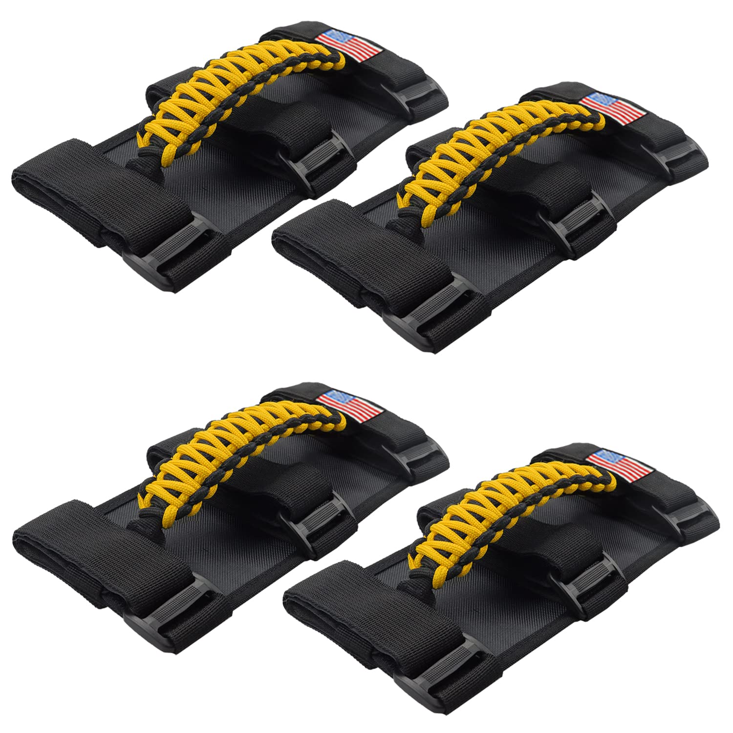 Kohuipu Roll Bar Grab Handles With Us Flag, Paracord Grip Handle For Jeep Wrangler Jk Jku Jl Jlu Tj Cj Yj & Gladiator Jt, Yellow
