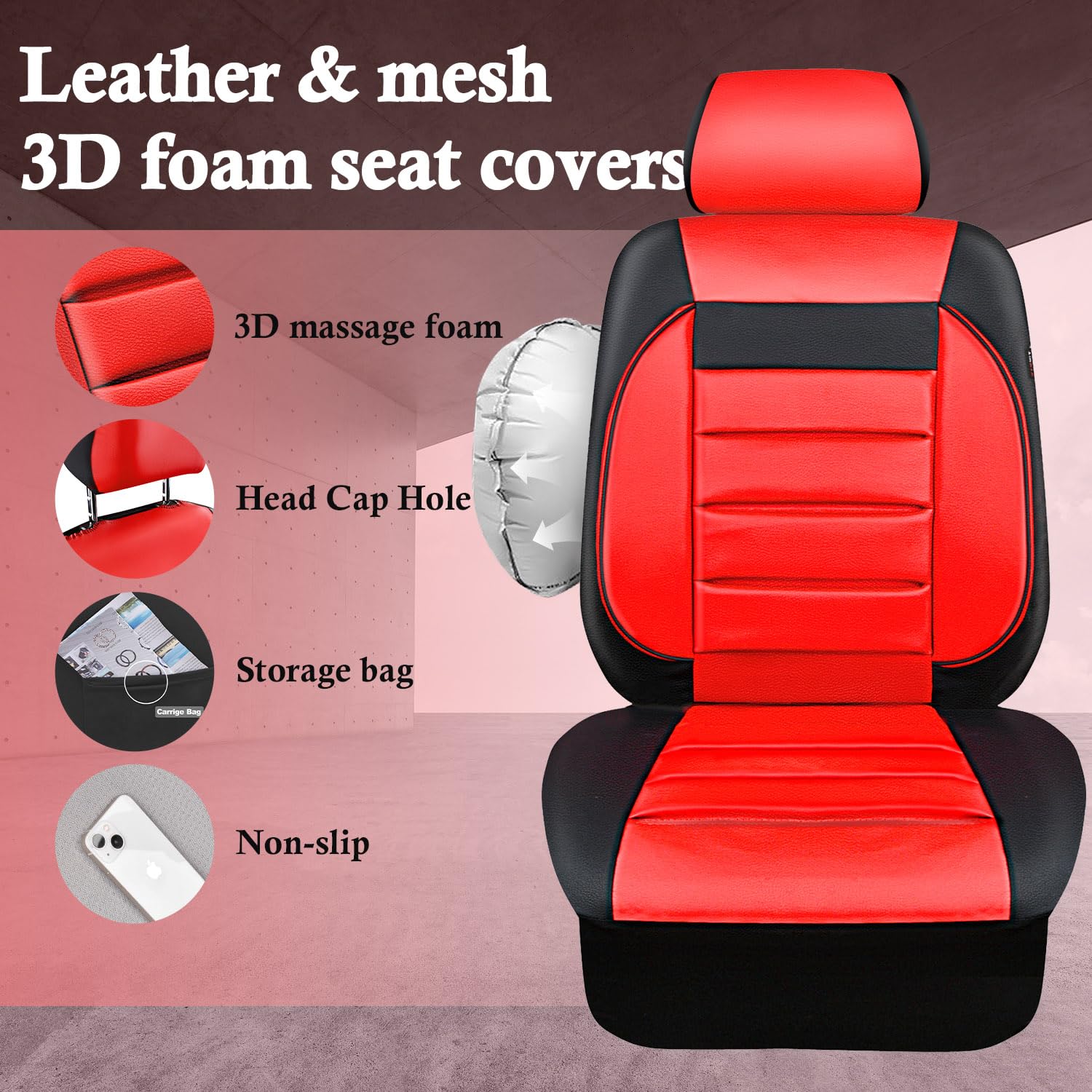 CAR PASS Leather Car Seat Covers Front Seats Only, Universal Fit Automotive Interior Waterproof 3D Foam Back Support Car Seat Co