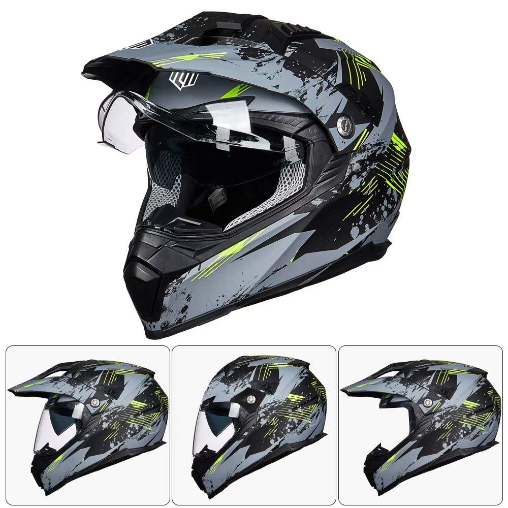 Ilm Off Road Motorcycle Dual Sport Helmet Full Face Sun Visor Dirt Bike Atv Motocross Casco Dot Certified Model 606V(Grey Yellow