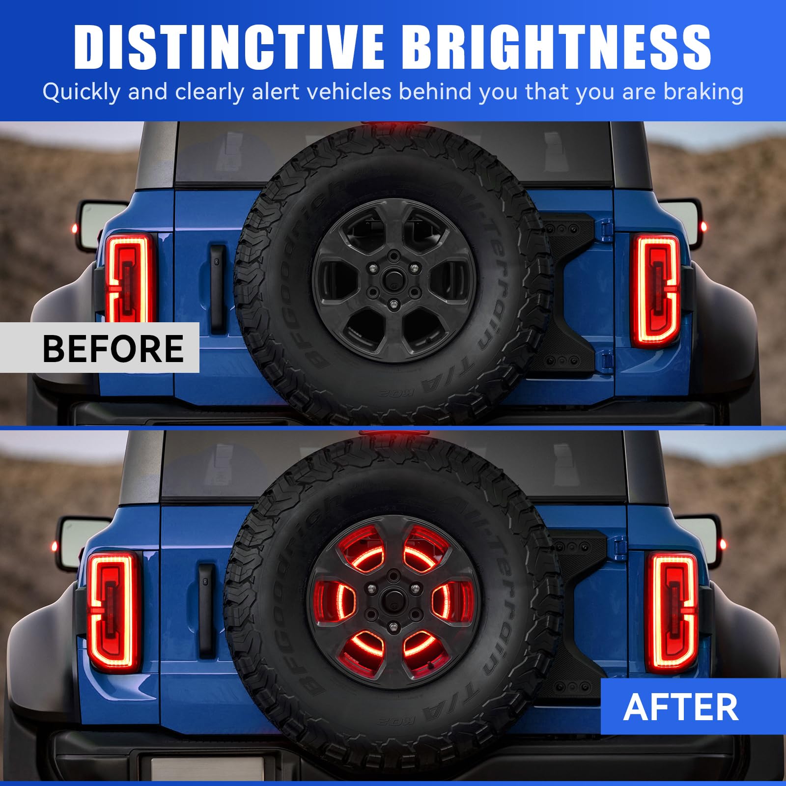 Suparee Spare Tire Brake Light Compatible With F-Ord Bronco 2/4 Door 2021 2022 2023 2024, Plug And Play Tail Light Rear Led Ring