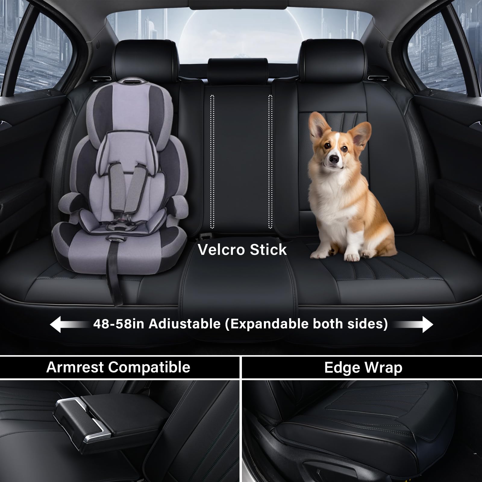 Coverado Car Seat Covers Front Seats, 2 Piece Car Seat Protector With Lumbar Support & Removable Headrest, Breathable Leather Se
