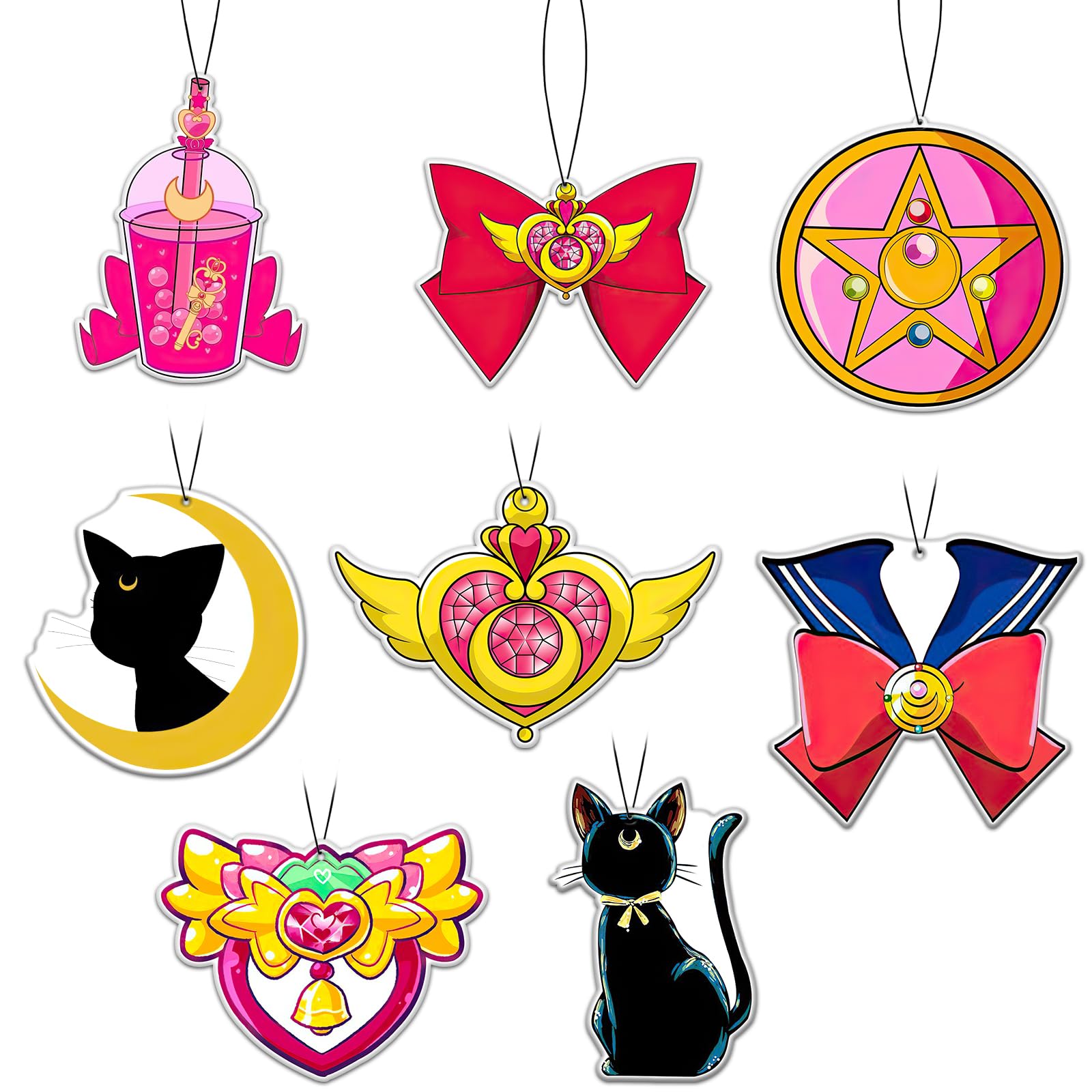 Babymiu Anime Moon Cat Cute Car Air Freshener Card Pendant(8 Pack Refreshing Ice Scent)Gifts Merch Party Supplies Room Decor Acc