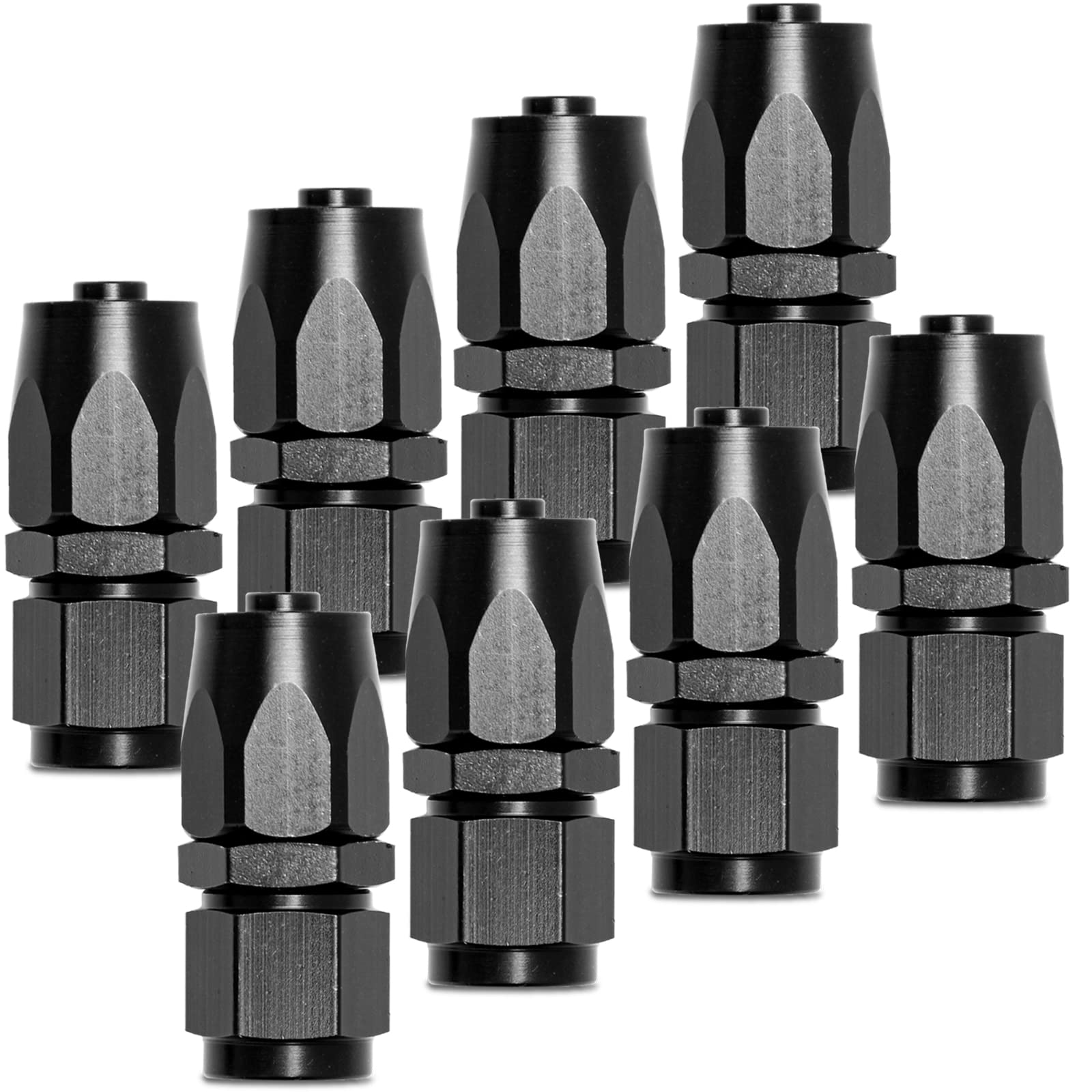 Shineyoo 6An Straight Swivel Hose End Fitting Adapter Black 8 Pcs For Braided Fuel Oil Gas Line Hose End 6 An Fittings Aluminum