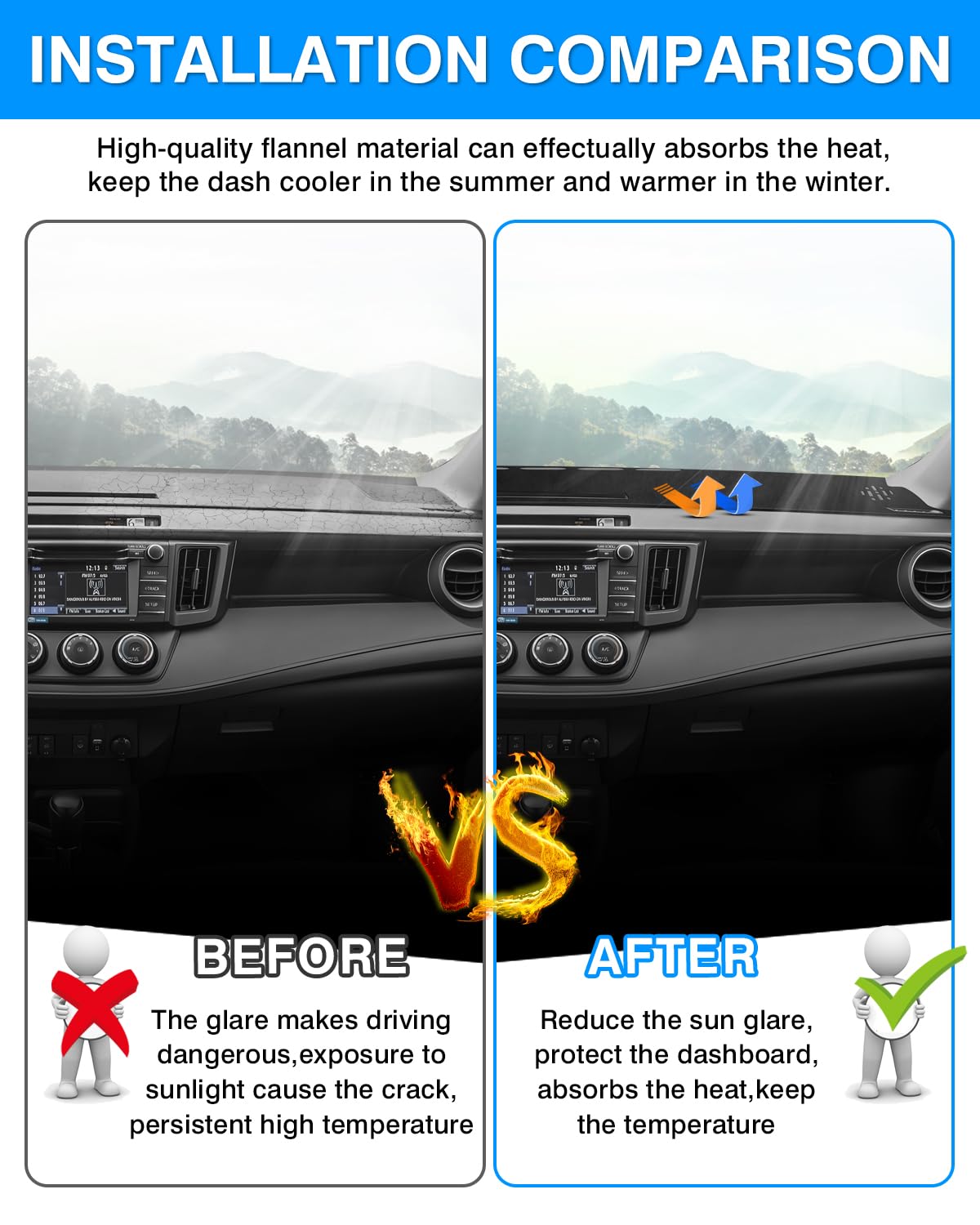 Cartist Suede Dashboard Cover Mat for Toyota RAV4 2013-2018, Black Nonslip Sunshade Protector, Dash Mat Accessories